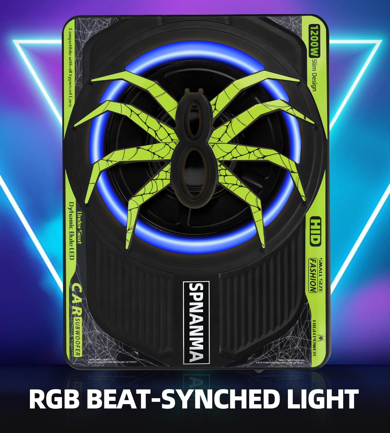 SPNANMA 2025 - Subwoofer y amplificador delgado de 1200 W, 10 pulgadas, para automóvil con luz ambiental, control individual para bajos pasos/ganancias/potenciación, graves de vibración envolvente de