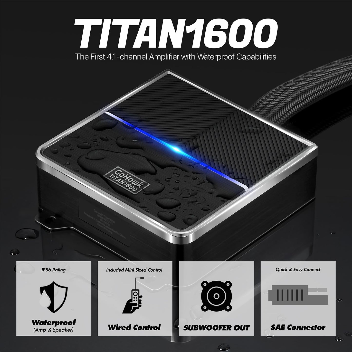 GoHawk - Altavoces Bluetooth para motocicleta, sistema de audio con amplificador de 4.1 canales impermeable de 4.1 canales con altavoces de 4.25 pulgadas | Estéreo de música montado en el manubrio