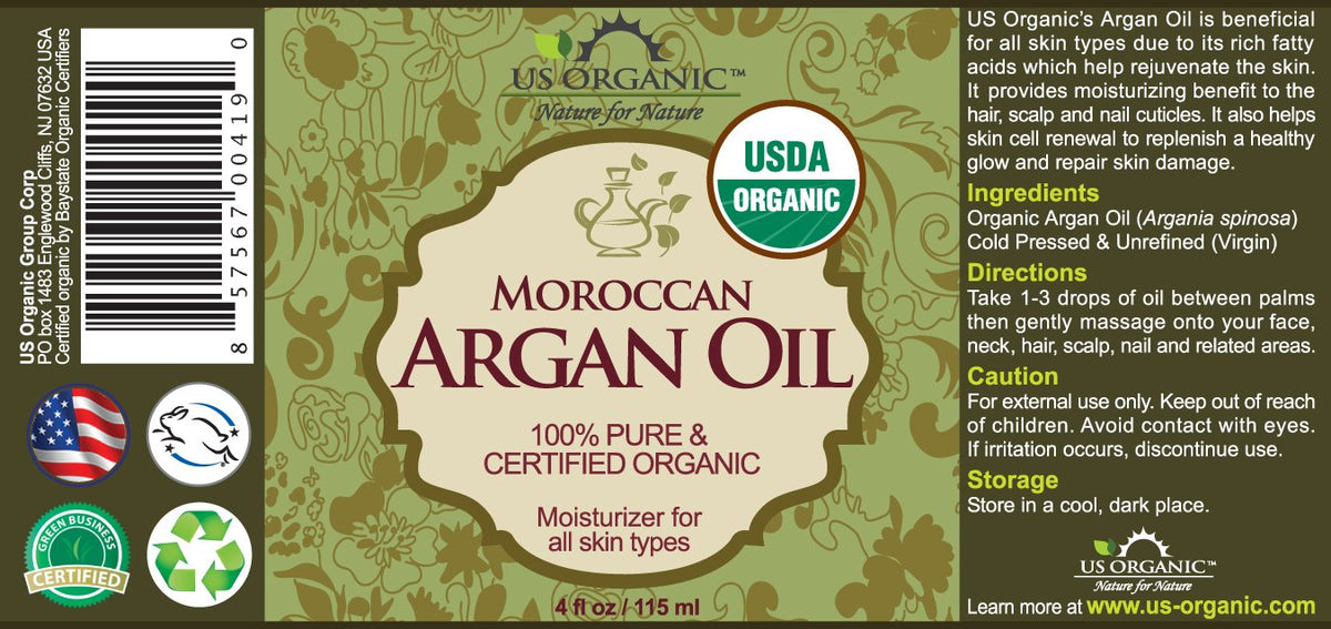 US Organic Aceite de Argán Marroquí, 115 ml