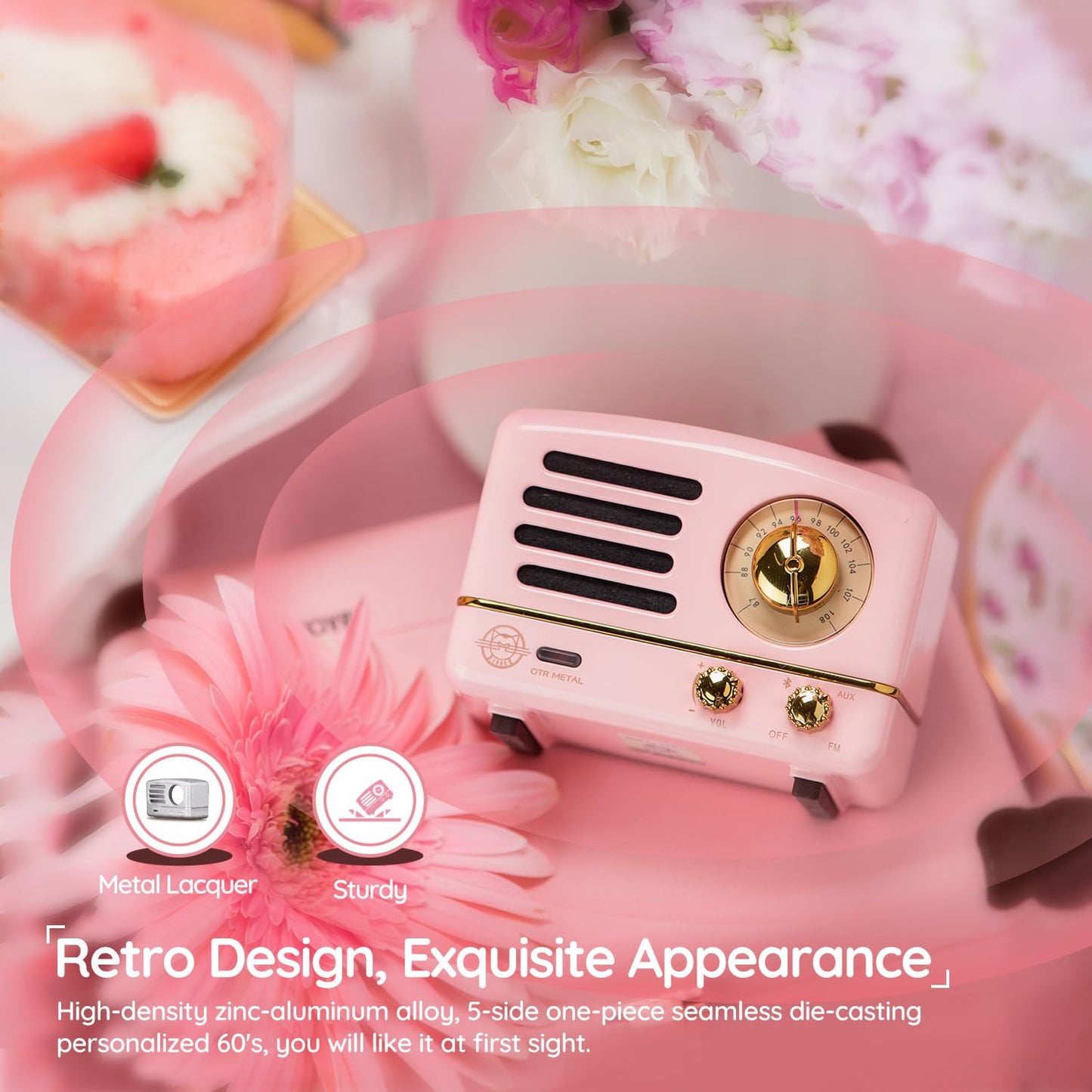 Muzen - Altavoz Bluetooth portátil, Altavoz inalámbrico pequeño de Metal OTR, Radio FM con Antena AUX, 10 Horas de Tiempo de reproducción prolongado, Audio estéreo de Alta fidelidad con veliz,