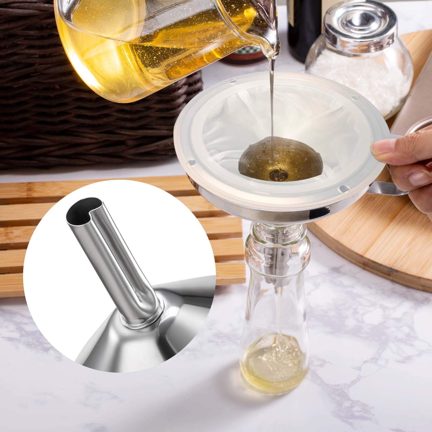 Embudo de Acero Inoxidable vorpower de 5 Pulgadas con Filtro de Malla para Cocina