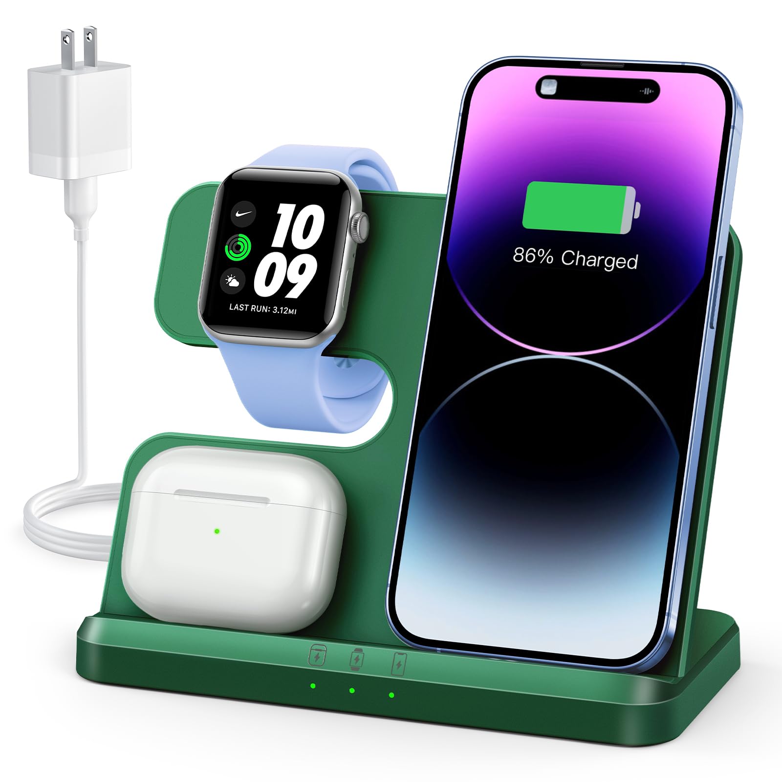 JARGOU - Estación de carga 3 en 1 para Apple Cargador inalámbrico para iPhone 16 15 14 13 12 11 X 8 y para Apple Watch Charger estación de carga inalámbrica para múltiples dispositivos para AirPods 4