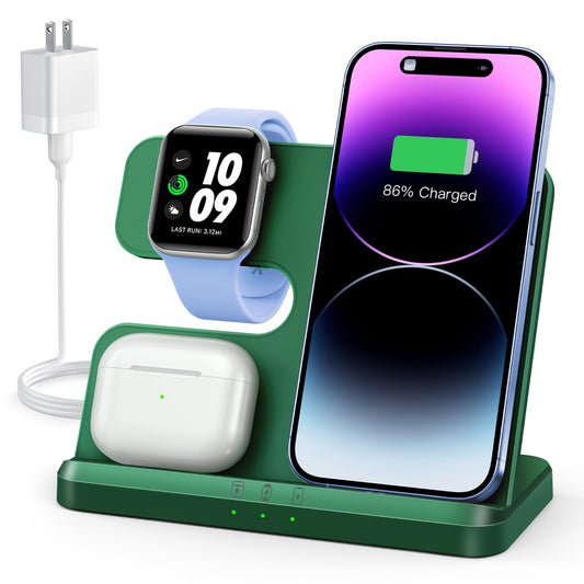 JARGOU - Estación de carga 3 en 1 para Apple Cargador inalámbrico para iPhone 16 15 14 13 12 11 X 8 y para Apple Watch Charger estación de carga inalámbrica para múltiples dispositivos para AirPods 4