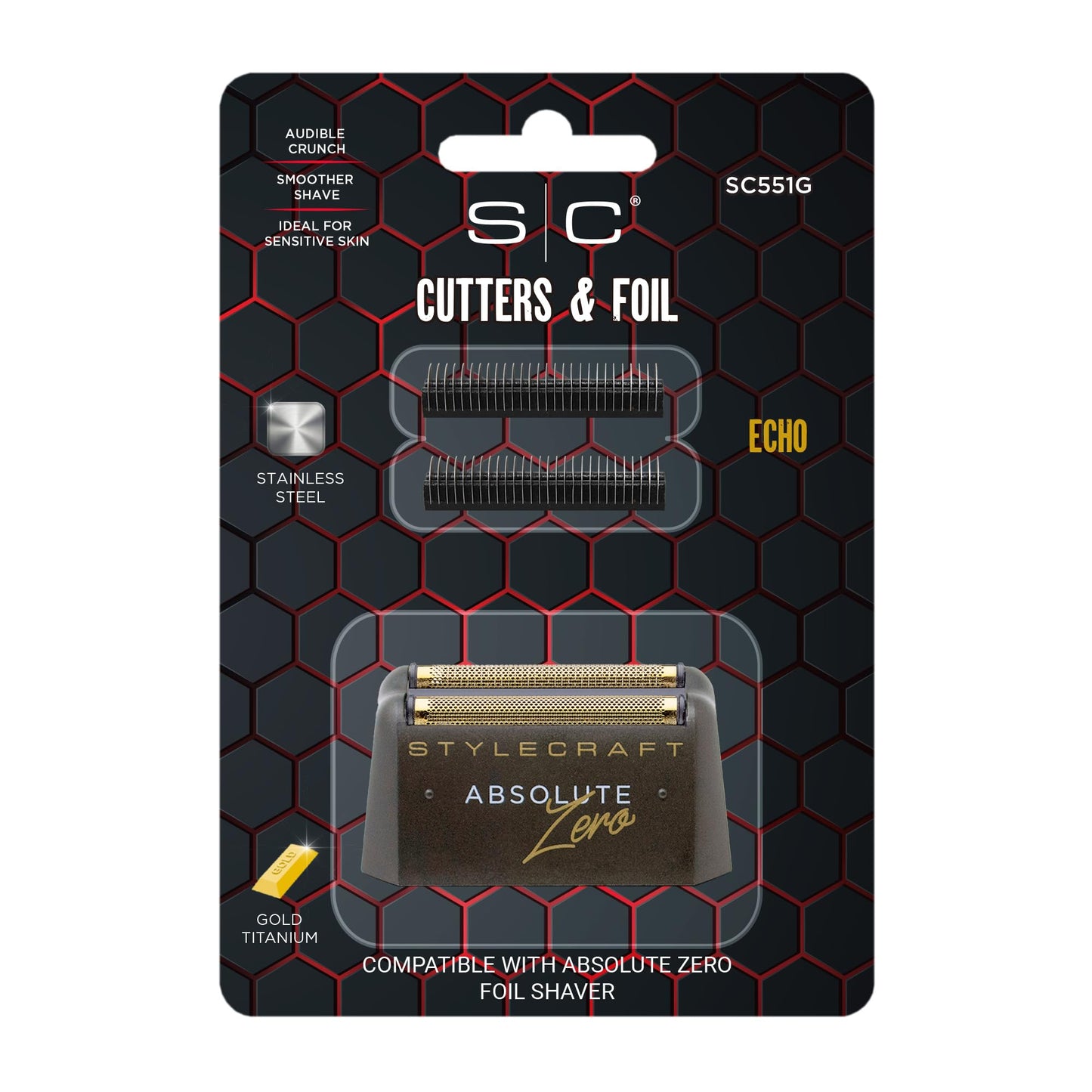 Stylecraft Cabezal de repuesto de lámina de titanio dorado StyleCraft con dos cuchillas Echo para afeitadora Absolute Zero para hombre