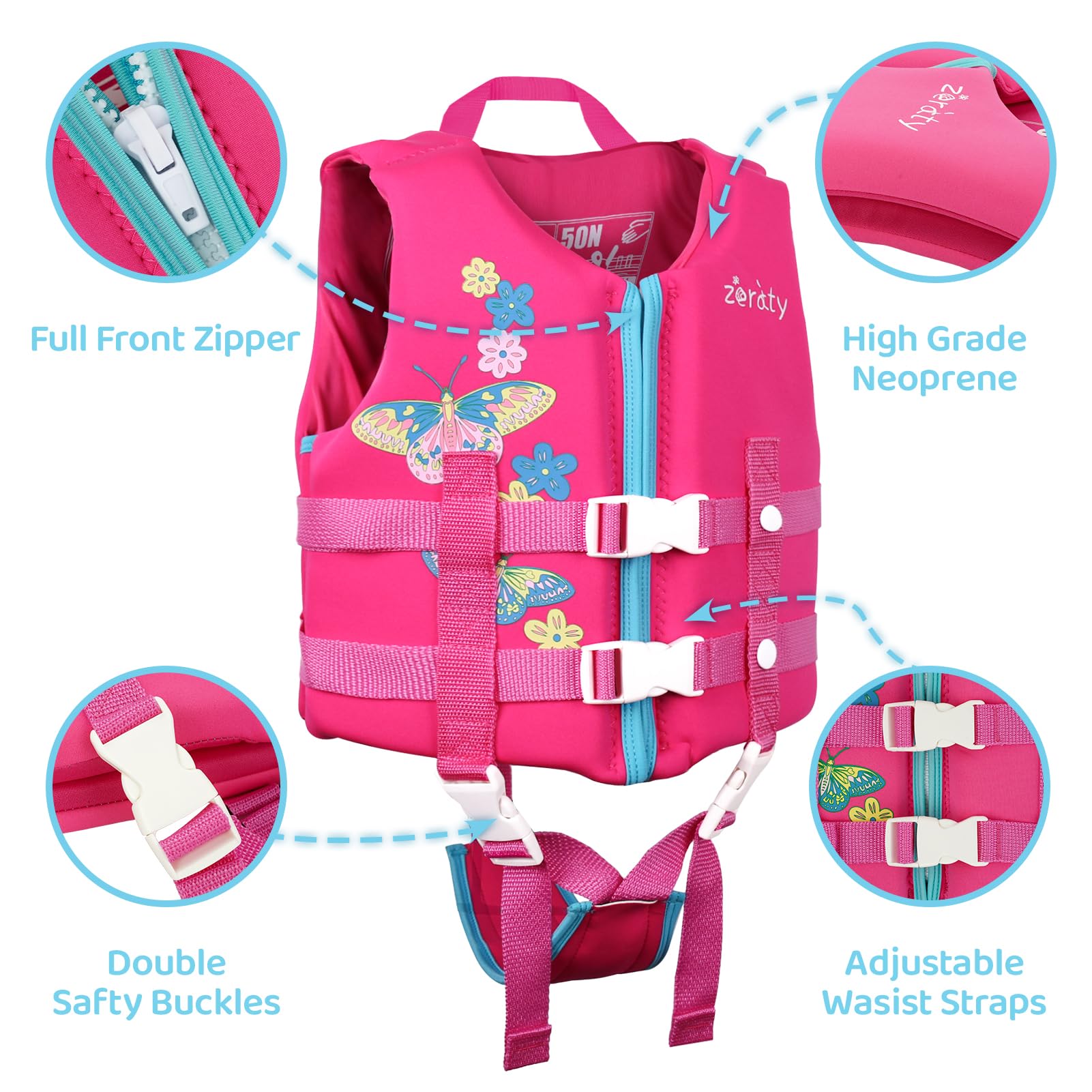Chaleco de Natación Zeraty Rosa Neopreno para Niños y Niñas