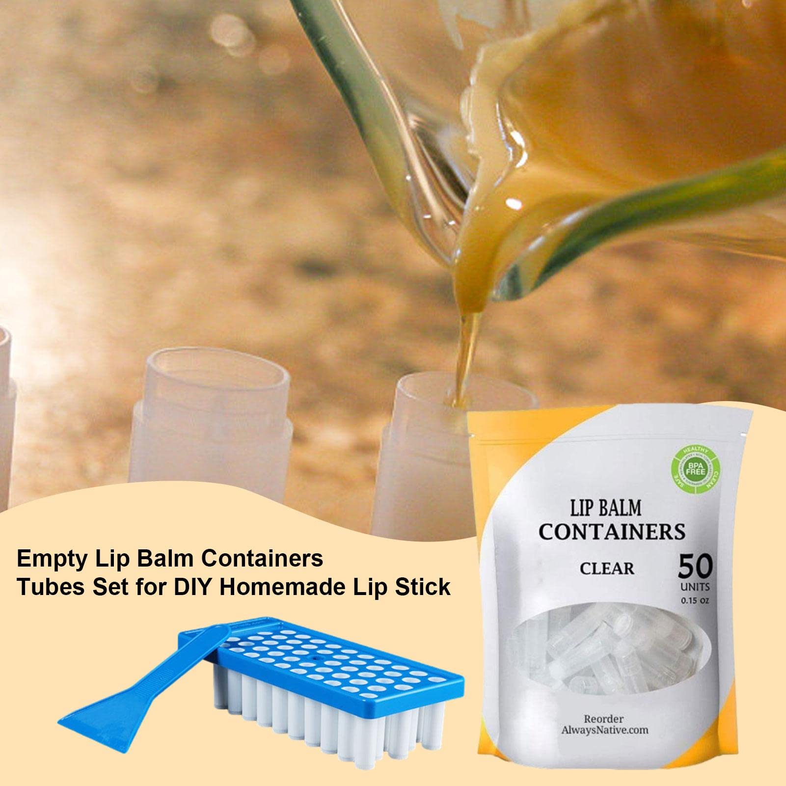 Greatideal bálsamo Labial, Kit Bandeja contenedor bálsamo Labial con Bandeja Relleno y espátula, 50 Piezas lápices labiales vacíos, llenado, molhecho a Mano, Paleta con raspad
