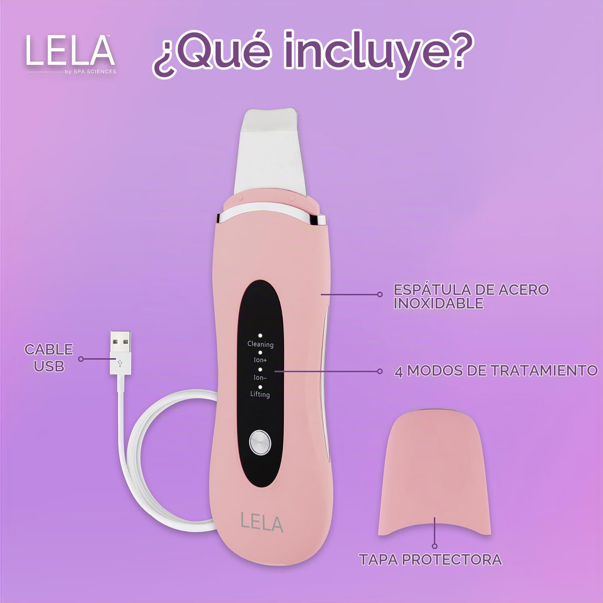 Spa Sciences LELA - Sonic Skin Spatula - for Deep Cleansing, Extraction, Serum Infusion and Lifting - 5 Treatment Modes - for All Skin Types - Rechargeable