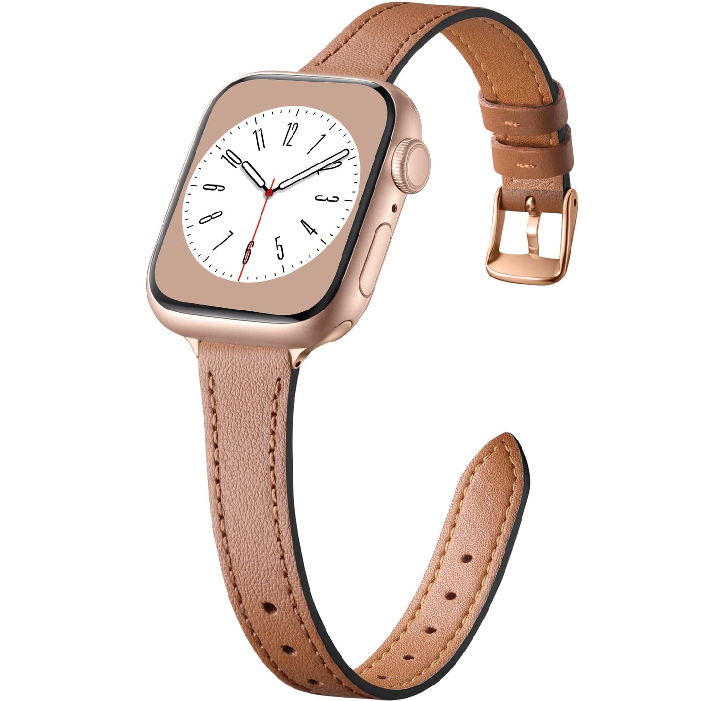 Correa delgada de cuero Vcegari marrón genuino compatible con Apple Watch Series 10-1 SE Ultra 2