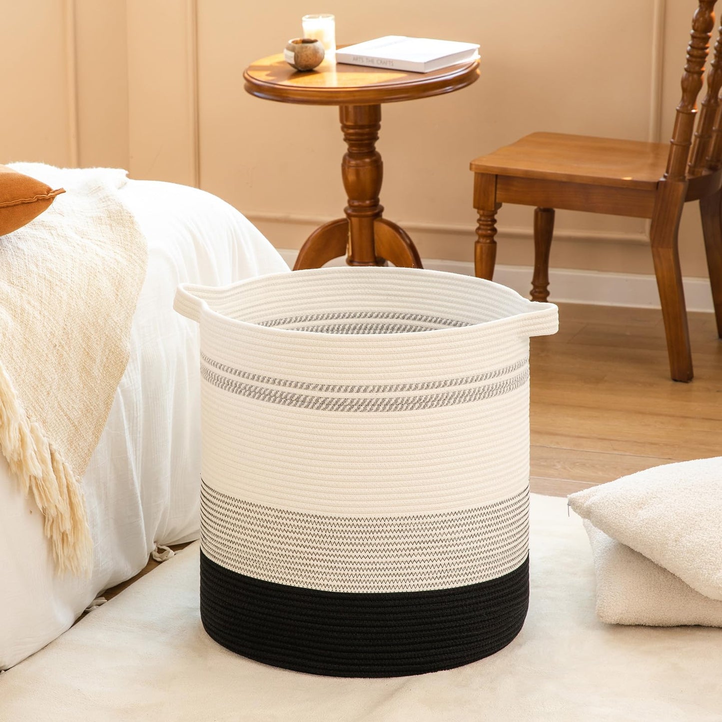 OIAHOMY - Cesta de lavandería de 80 litros, cesta de almacenamiento con asas, cesta decorativa para sala de estar, cesta de almacenamiento tejida para contenedores de juguetes, almohadas, mantas,