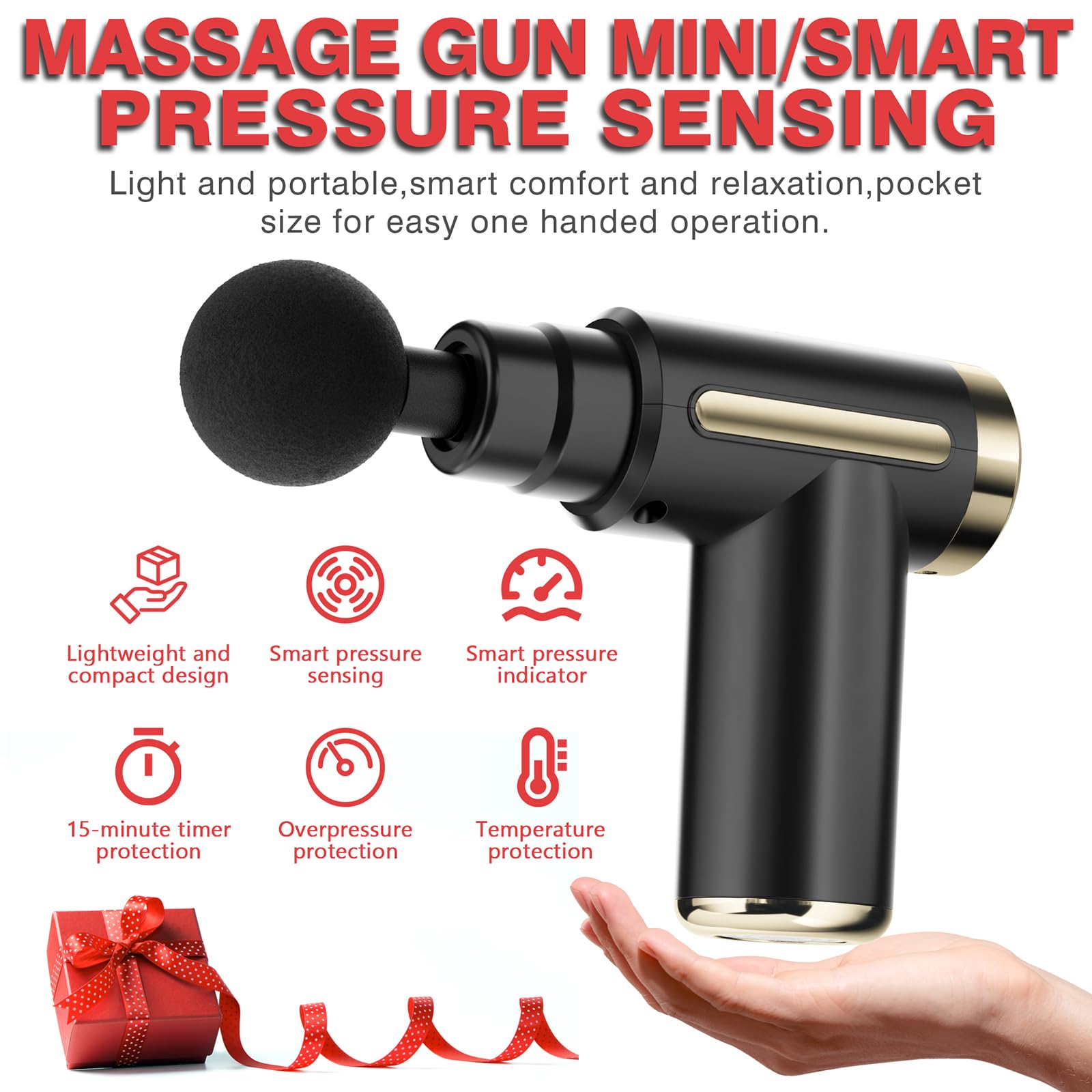 Pistola de Masaje, Mini Pistola de Masaje Muscular, Masajeador Portatil Muscular Masajeador de Tejido Profundo Massage Gun Portátil 4 Cabezales de Masaje para Relajar Los Músculos Aliviar el Dolor(Black)