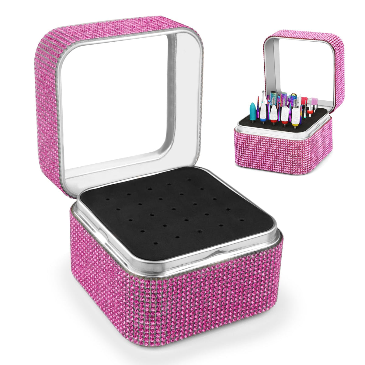 Soporte para Brocas de Uñas Cellentool Rosa 25 Agujeros a Prueba de Polvo para Herramientas de Manicura