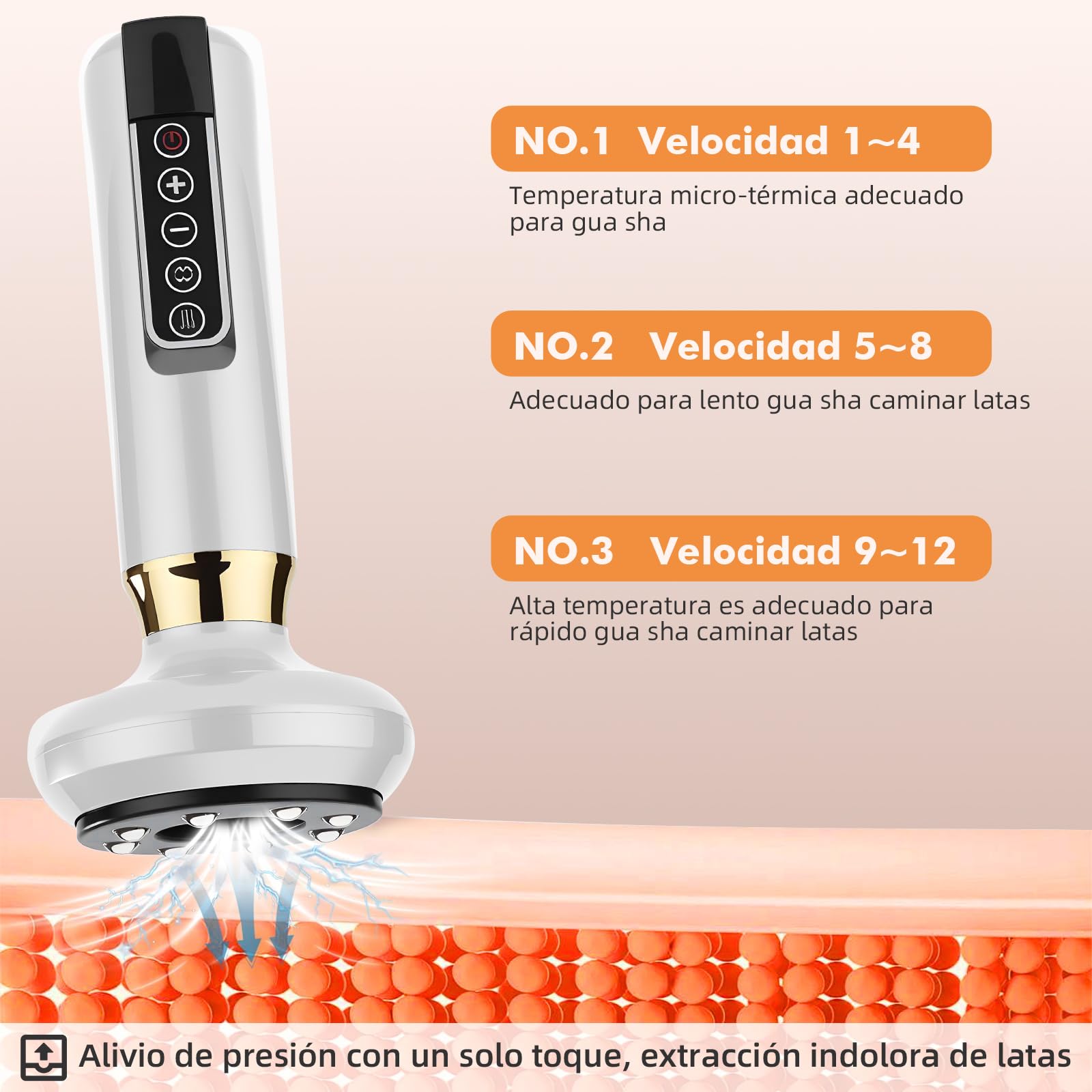 Masajeador AnticelulíTico,Masajeador Corporal Multifuncional,con Tablero Gua Sha,Herramienta de Masaje Eléctrico,12 Niveles con Calor, Eliminador De Celulitis para Abdomen,Brazo,Cintura,Pierna-Blanco