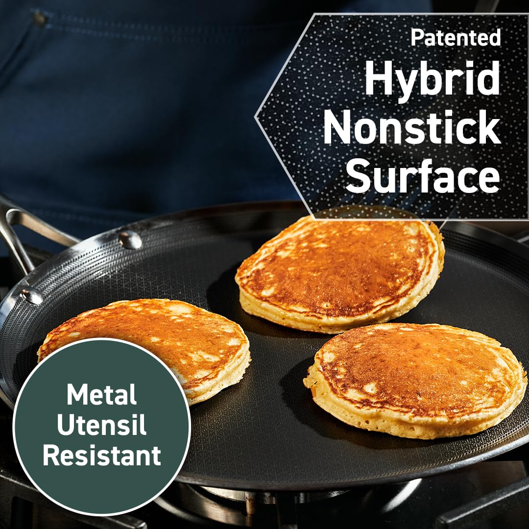 HexClad Comal Hybrid Antiadherente de 30 cm, Asa que se Mantiene Fría, Apto para Lavavajillas, Horno hasta 480°C e Inducción, Compatible con todas las Estufas