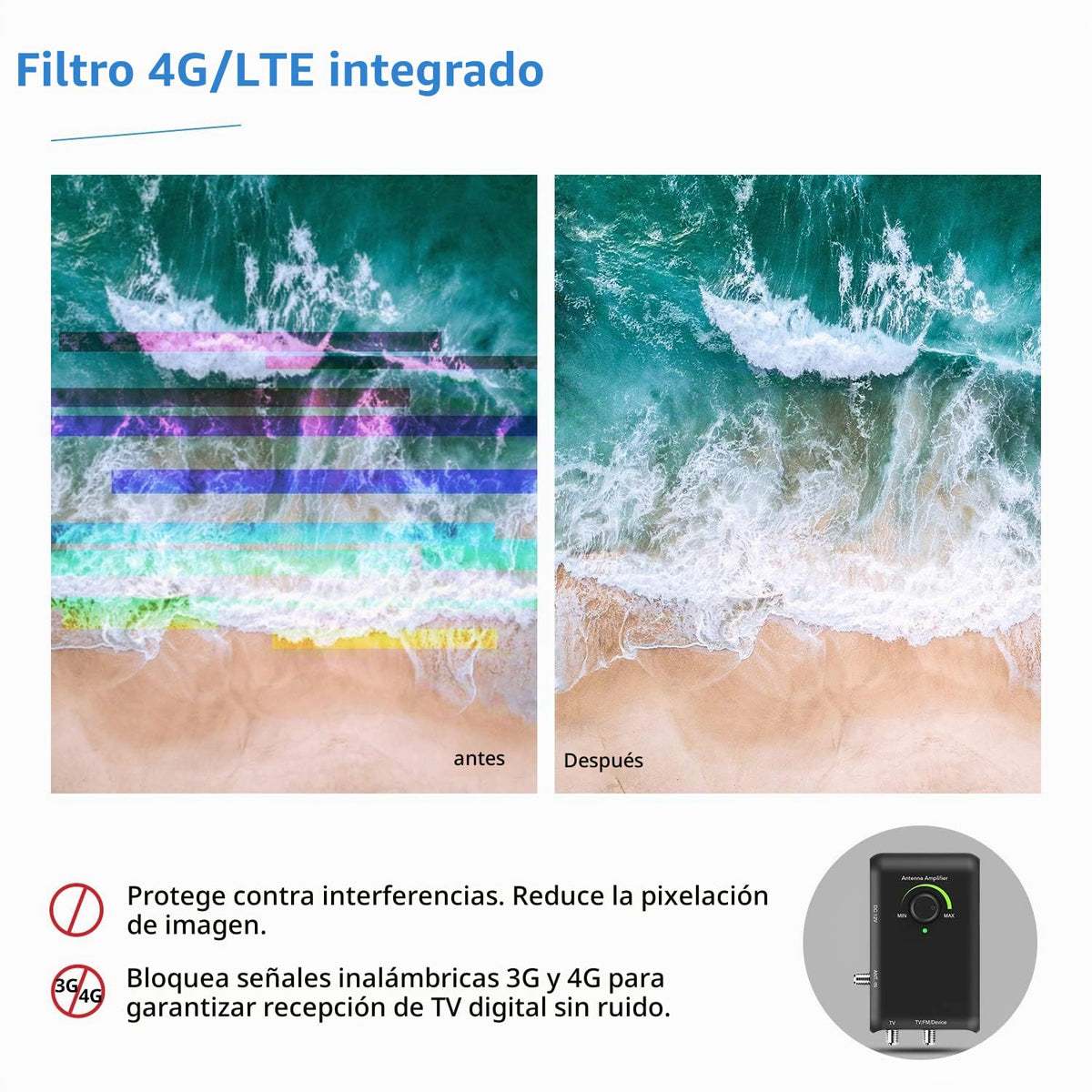 Amplificador Inteligente HDTV ANTOP Negro con Salidas Dobles para TV y Segundo Dispositivo