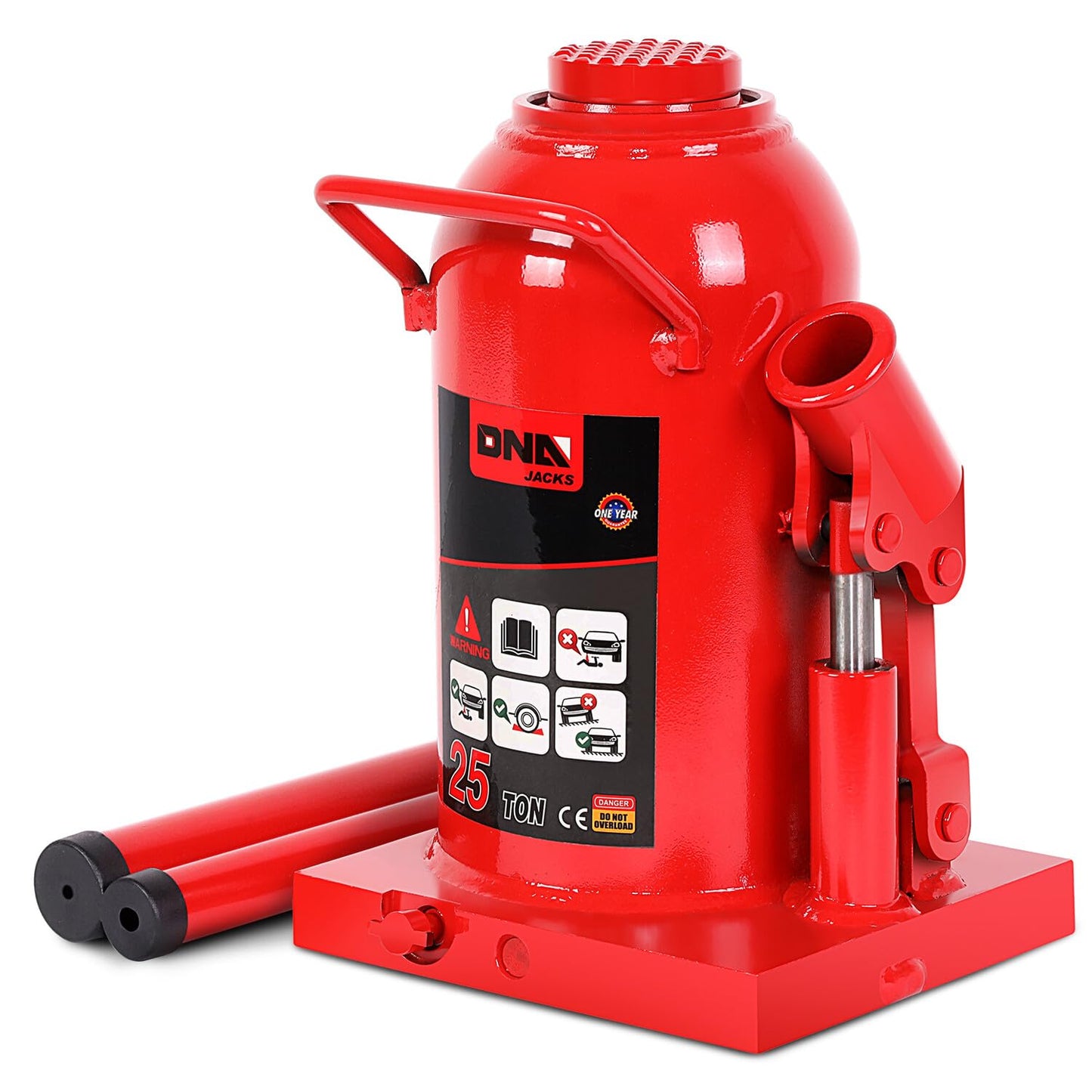 DNA MOTORING - Botella hidráulica soldada con autógena para reparación de vehículos, camionetas, camionetas, con Mango Manual, Rojo, 25 toneladas / 55.000 Libras