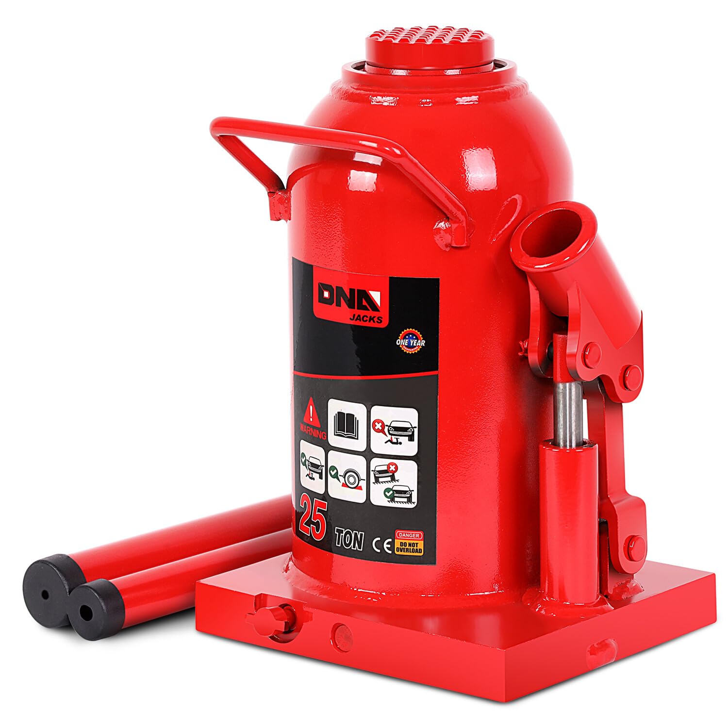 DNA MOTORING - Botella hidráulica soldada con autógena para reparación de vehículos, camionetas, camionetas, con Mango Manual, Rojo, 25 toneladas / 55.000 Libras