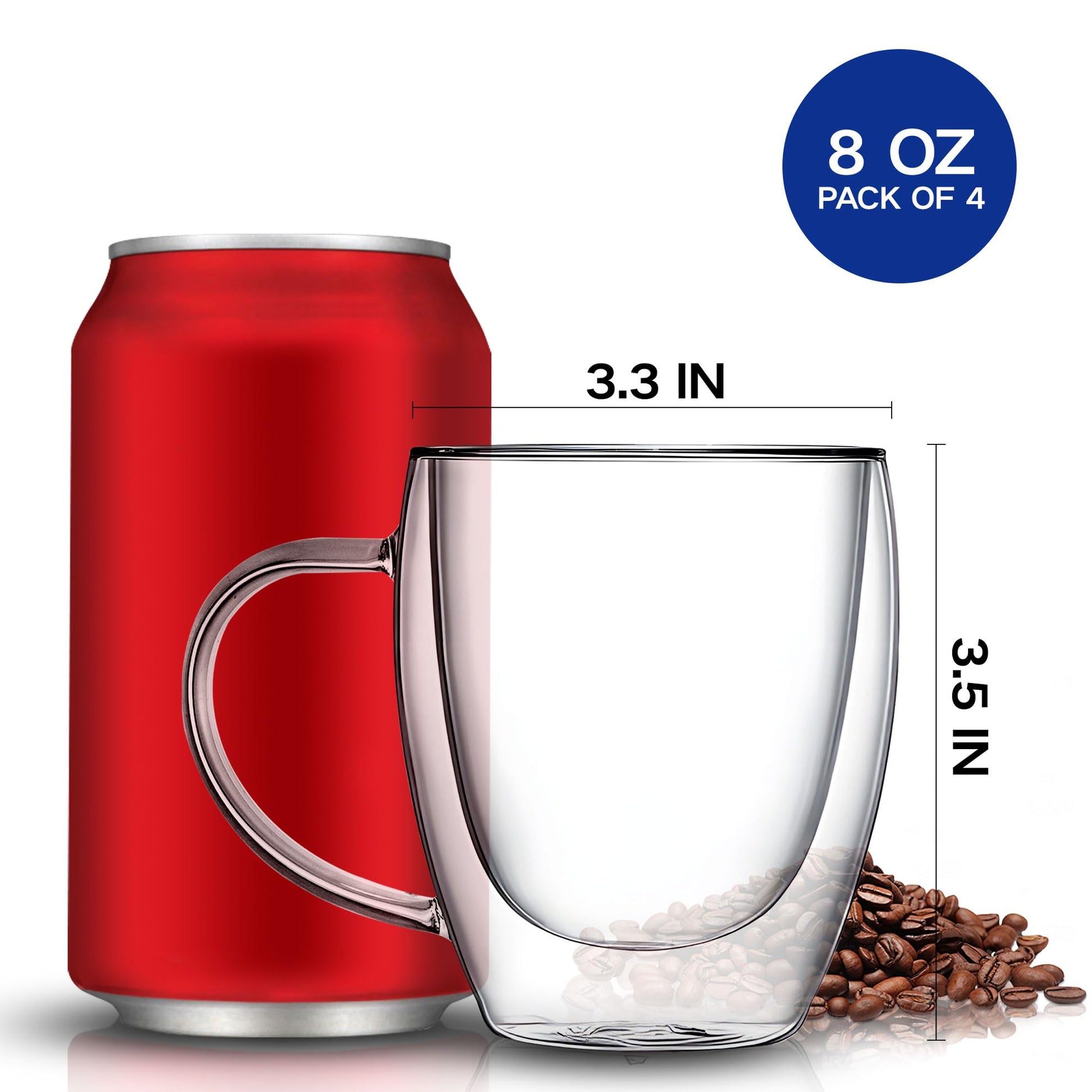 Juego de Tazas de Café YMMIND Transparente de Vidrio de Doble Pared con Asa para Bebidas Calientes