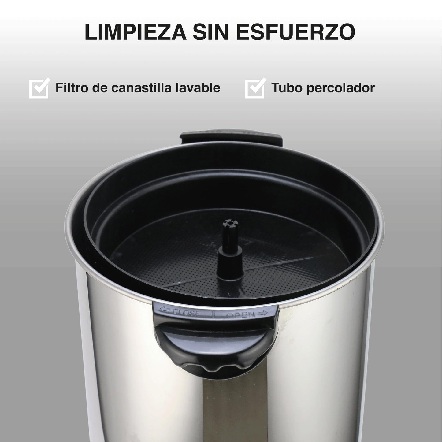 Cafetera Eléctrica Urna Acero Inoxidable 40 Tazas Filtro Permanente