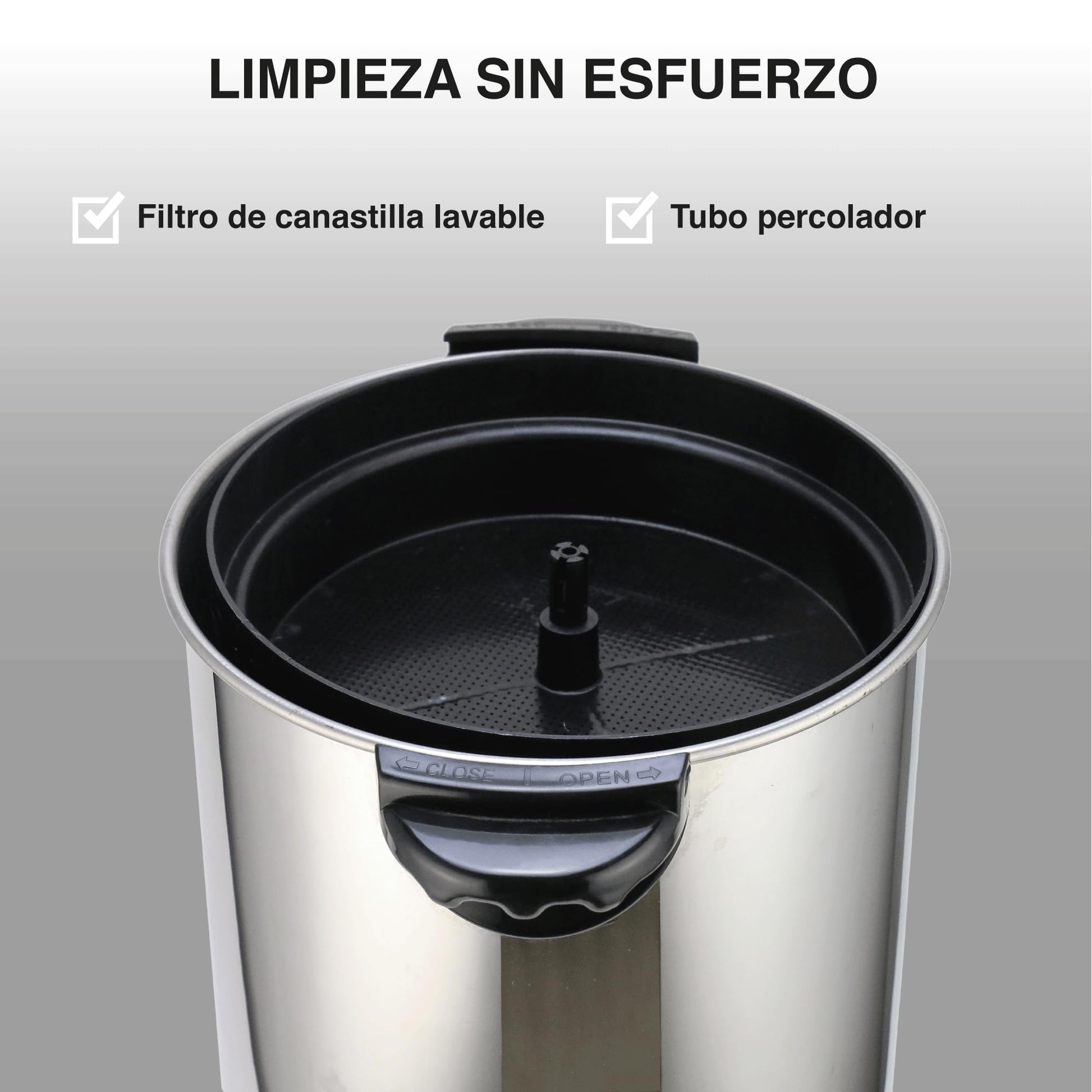 Cafetera Eléctrica Urna Acero Inoxidable 40 Tazas Filtro Permanente