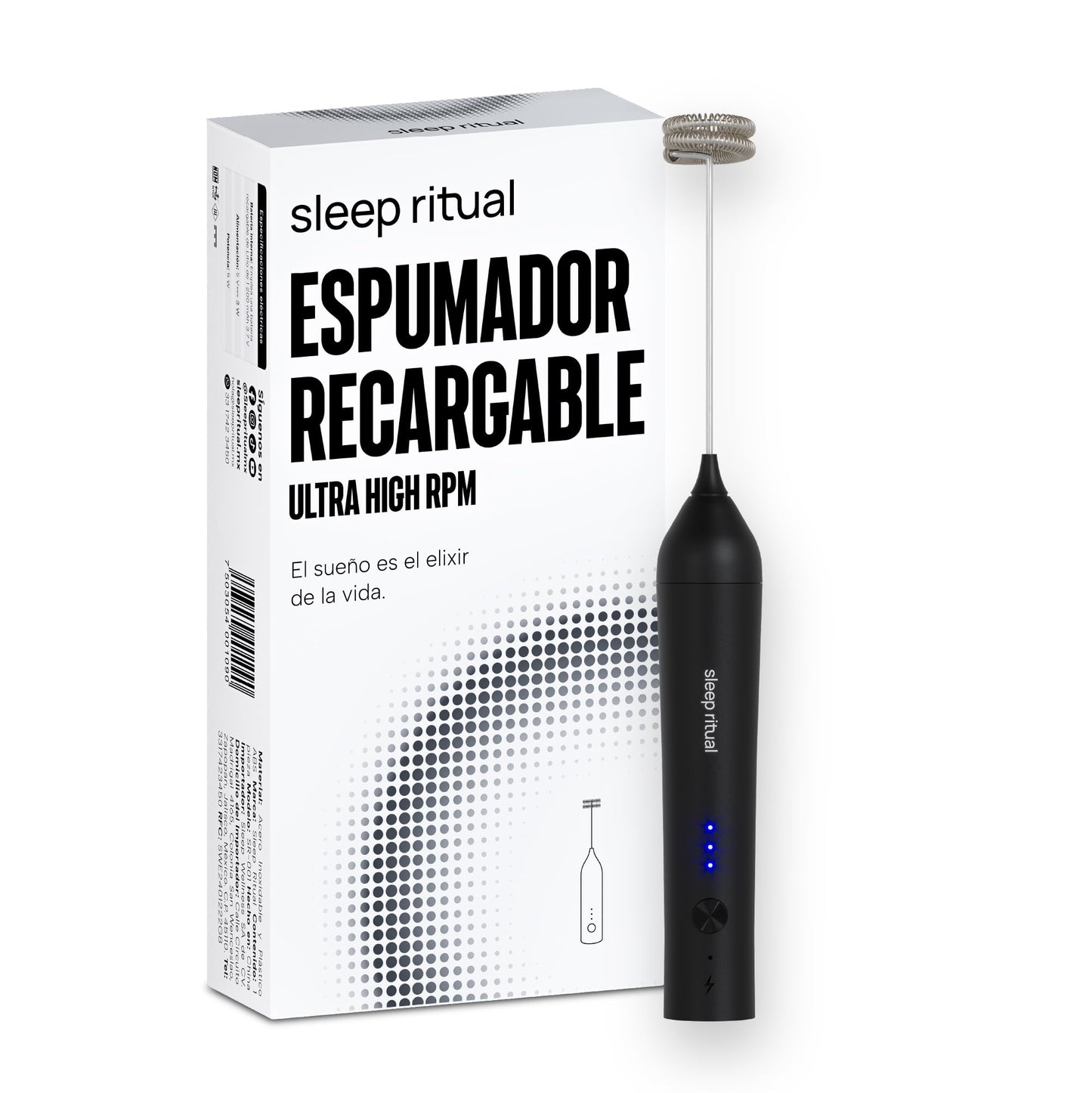 Espumador de Leche Sleep Ritual Recargable Premium de Mano 3 Velocidades