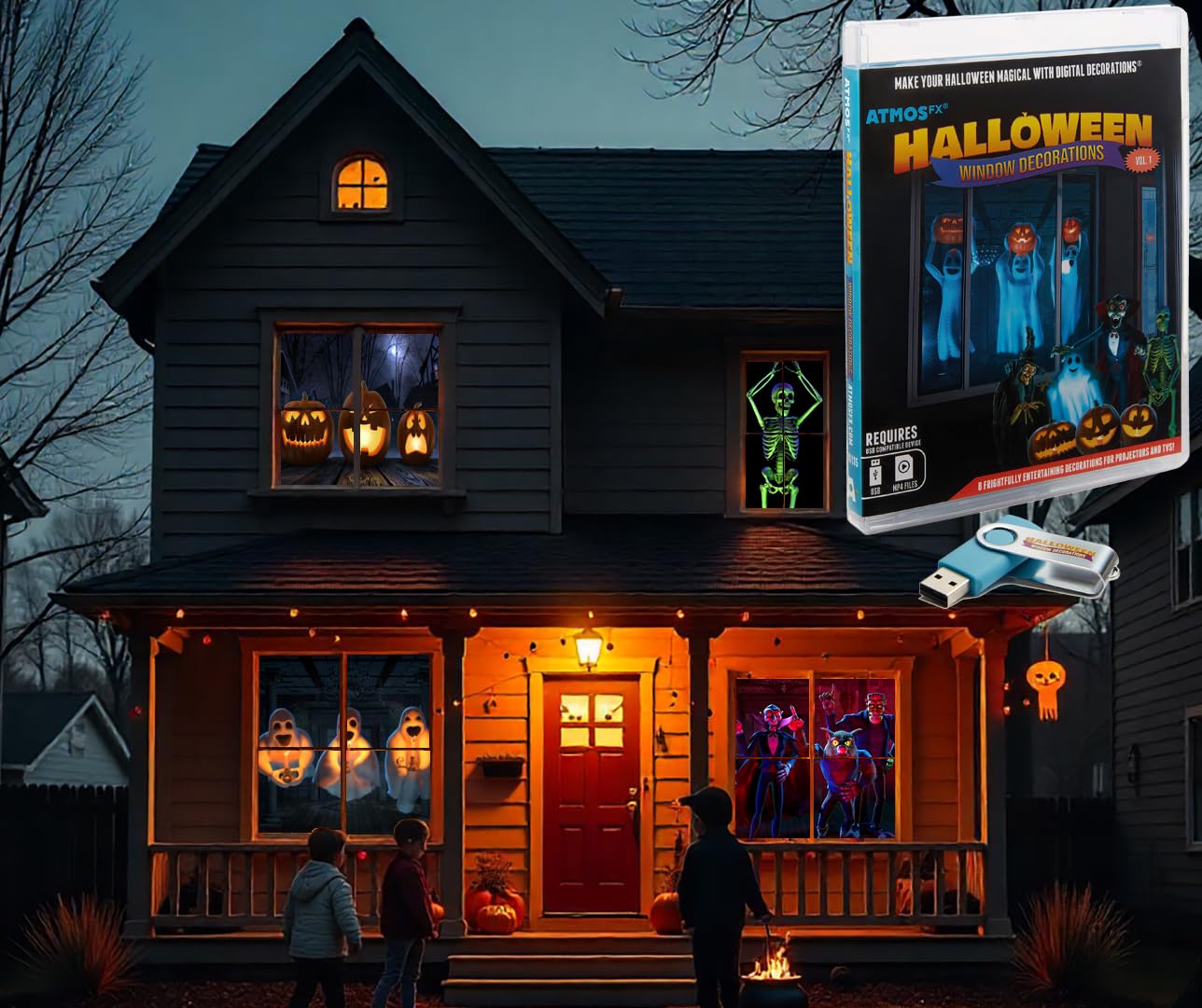 AtmosFX® Decoración digital de Halloween en USB incluye 8 efectos de video Atmosfx para Hallloween