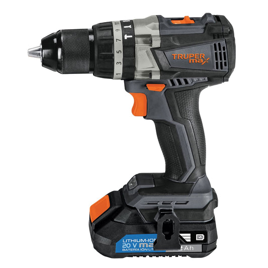 Truper Max MAX-20R, Rotomartillo inalámbrico 1/2", motor libre de carbones (brushless), con 2 baterías Ion Litio 2 Ah y maleta de 14", 20 V