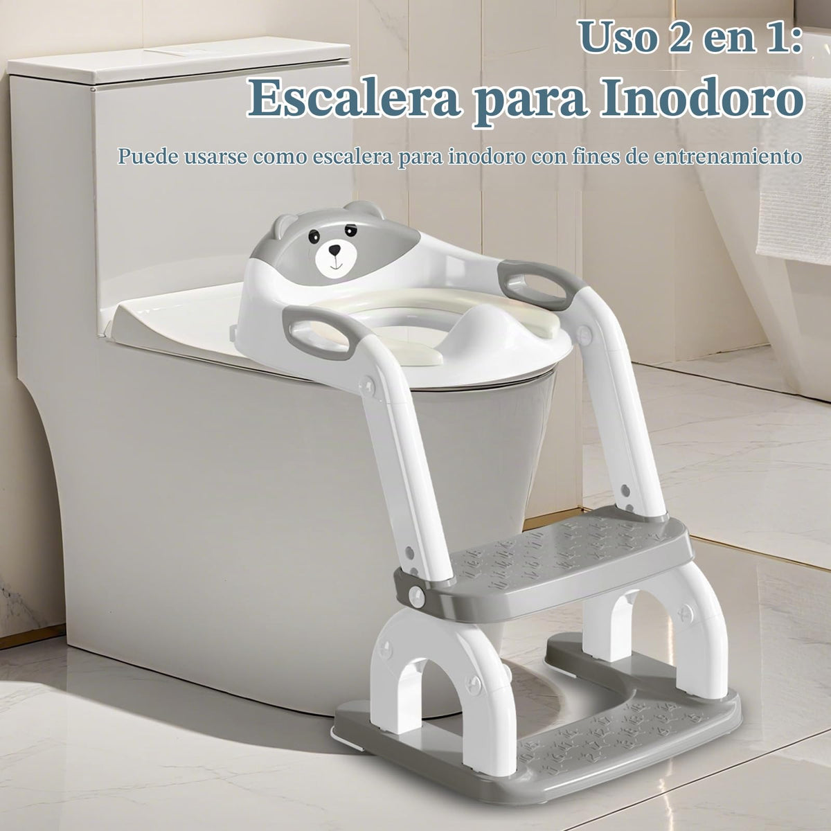 CUXFLS Asiento de entrenamiento para ir al baño con escalera para niños pequeños, inodoro de entrenamiento ajustable 2 en 1 para niños y niñas con protector contra salpicaduras, cojín impermeable