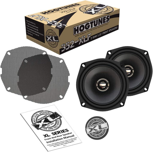 Hogtunes 352-XLF Altavoces frontales de alto rendimiento de la serie XL de 5.25 pulgadas con parrillas (paquete de 2), se adapta a motocicletas Harley-Davidson 1998-2013