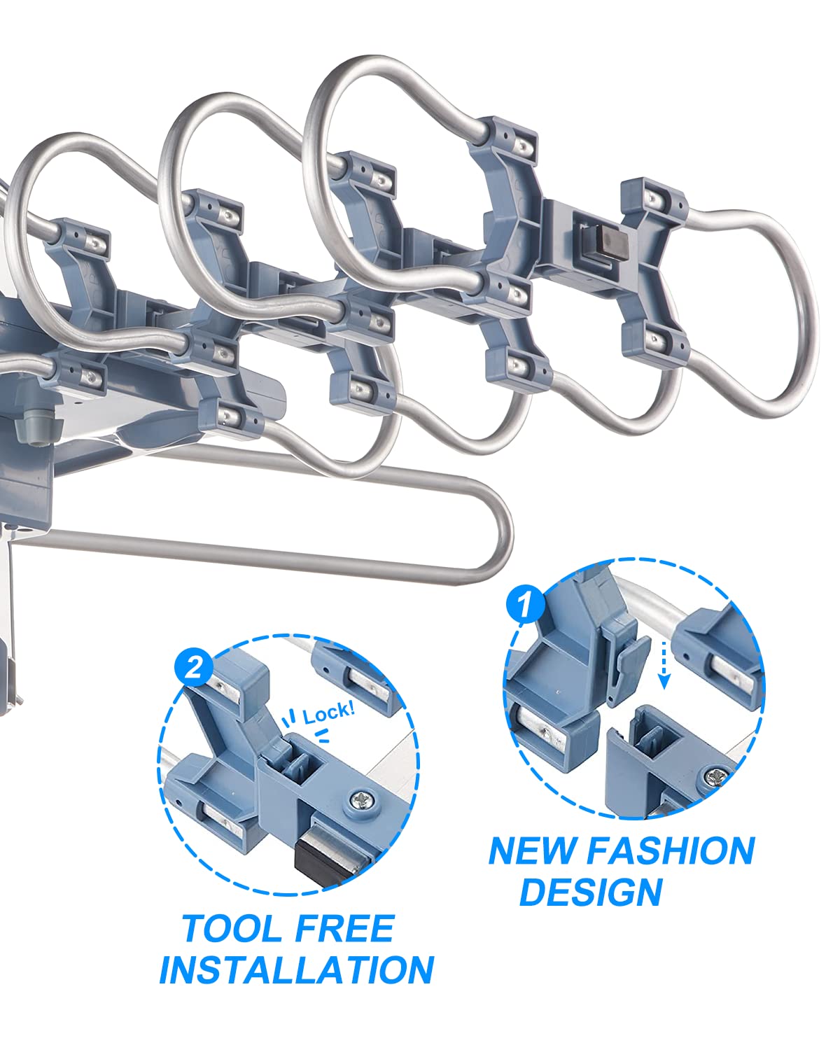 Yeceny - Antena de TV para exteriores, antena de TV HD amplificada digital y cable coaxial RG6 de 60 pies, control remoto inalámbrico de largo alcance de 200 millas con rotación de 360 grados, soporte
