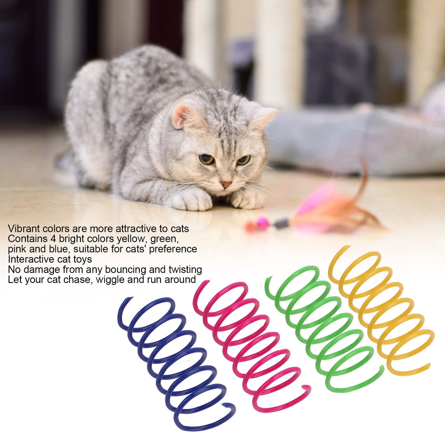 Cyrank 40 Piezas de Juguete para Gatos con Resorte, Gato en Espiral con Resorte, Juguete Creativo de plástico Estirable para Mascotas, Juguete para Golpear, morder, Cazar Juguetes para Gatitos