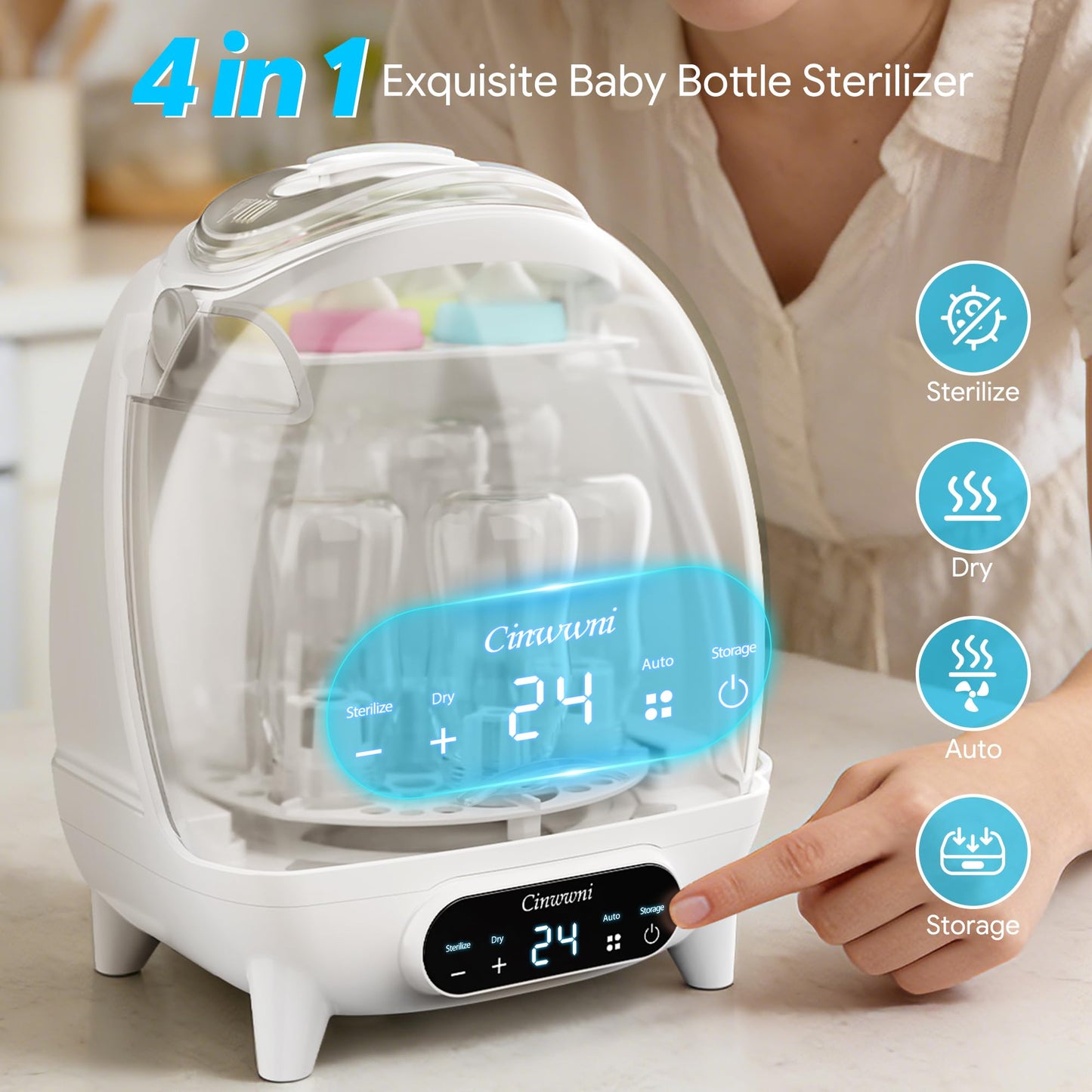 CINWWNI Esterilizador y secado de biberones, capacidad para 7 botellas/tetinas/accesorios, diseño de ahorro de espacio, filtro de aire