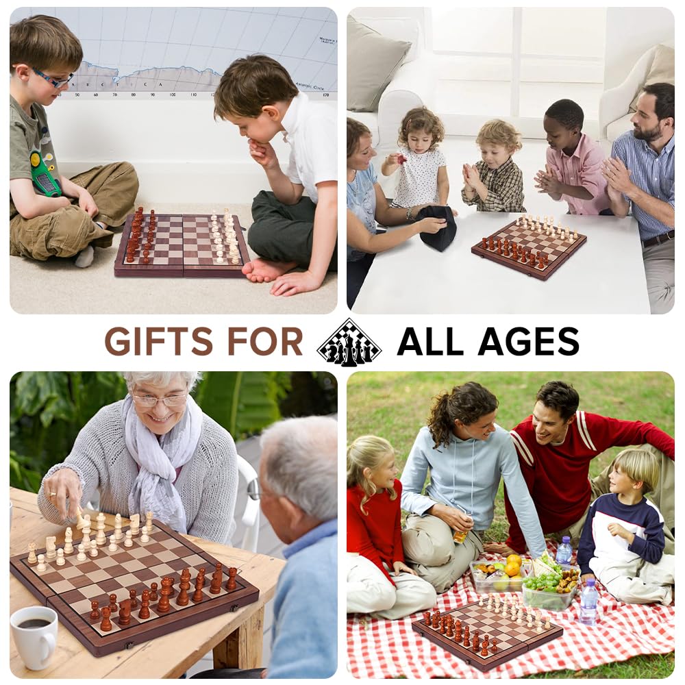 Chess Sets,Juegos de ajedrez,Yakiter 2 en 1 Juego de ajedrez magnético y juego de tablero de damas de 15 pulgadas,con 2 reinas extra,Juego de tablero de ajedrez para principiantes para adultos y niños