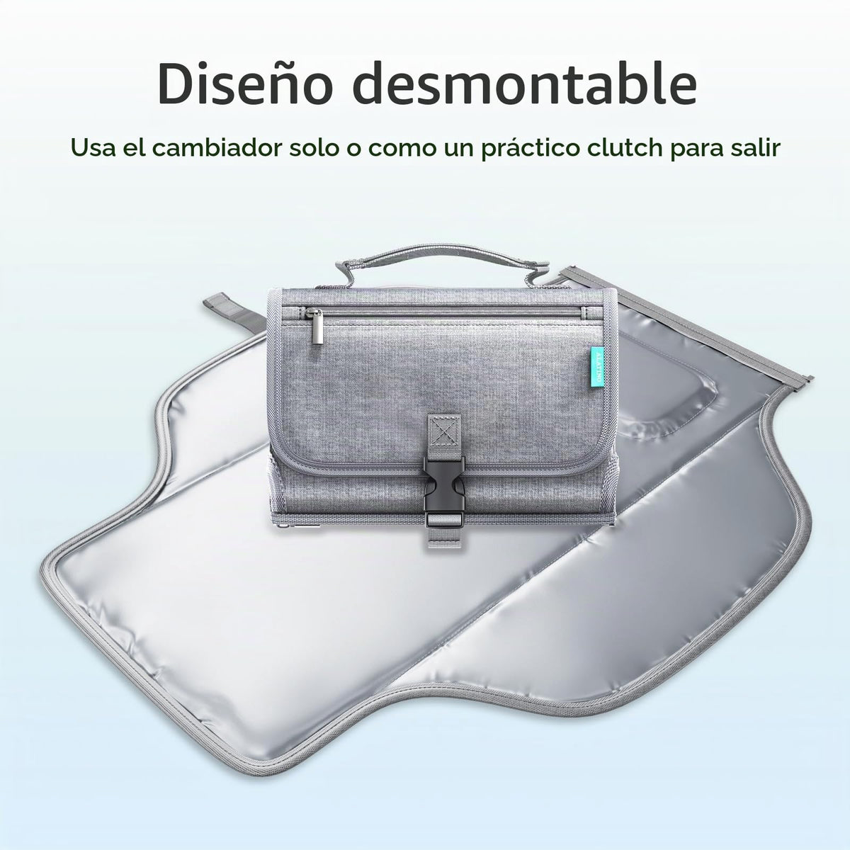 Cambiador portátil de pañales con correa para el hombro, cambiador de viaje desmontable con bolsillo para toallitas para bebé, regalos para baby shower, niñas recién nacidas y niños (Austere Grey)