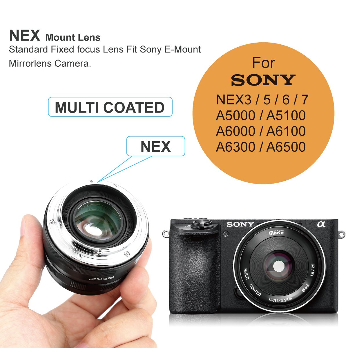 Meike 25mm f/1.8 Large Aperture Wide Angle Lens Manual Focus Lens for Sony Mirrorless Emount Cameras