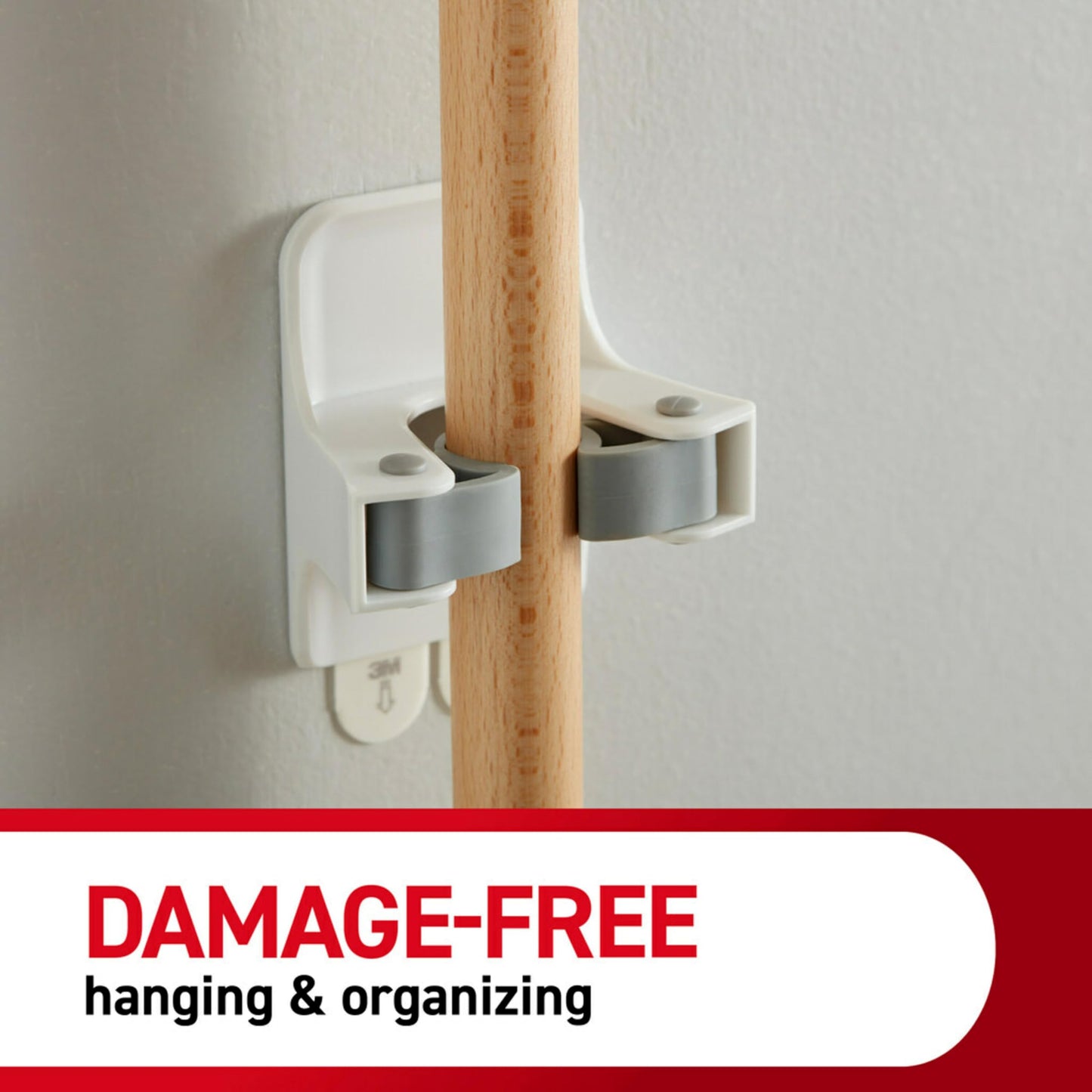 Command - Pinzas para escoba y fregona, 3 perchas y 6 tiras de comando, sin daños para colgar en la pared, soporte para escoba y fregona, organizador de limpieza del hogar para organización y