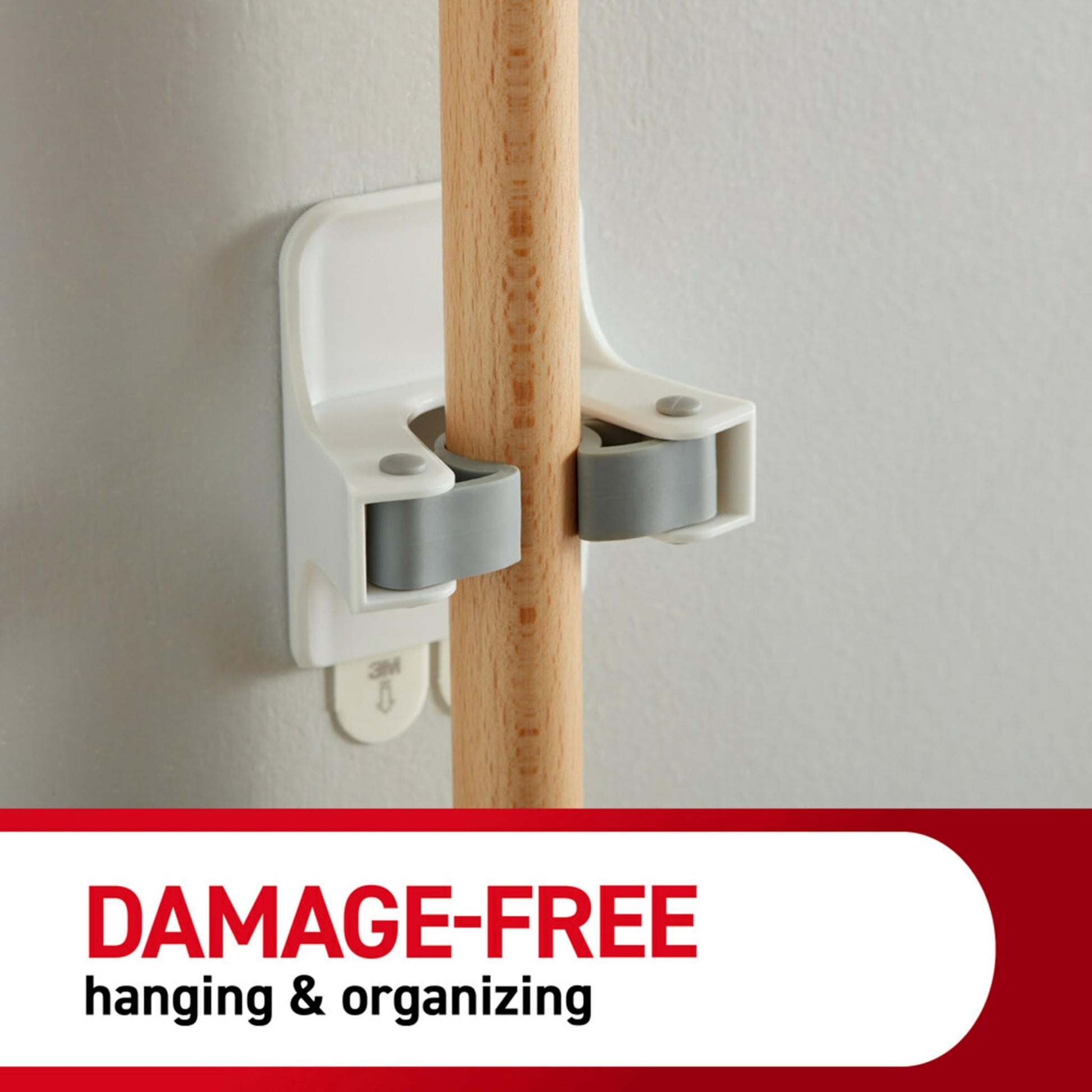 Command - Pinzas para escoba y fregona, 3 perchas y 6 tiras de comando, sin daños para colgar en la pared, soporte para escoba y fregona, organizador de limpieza del hogar para organización y