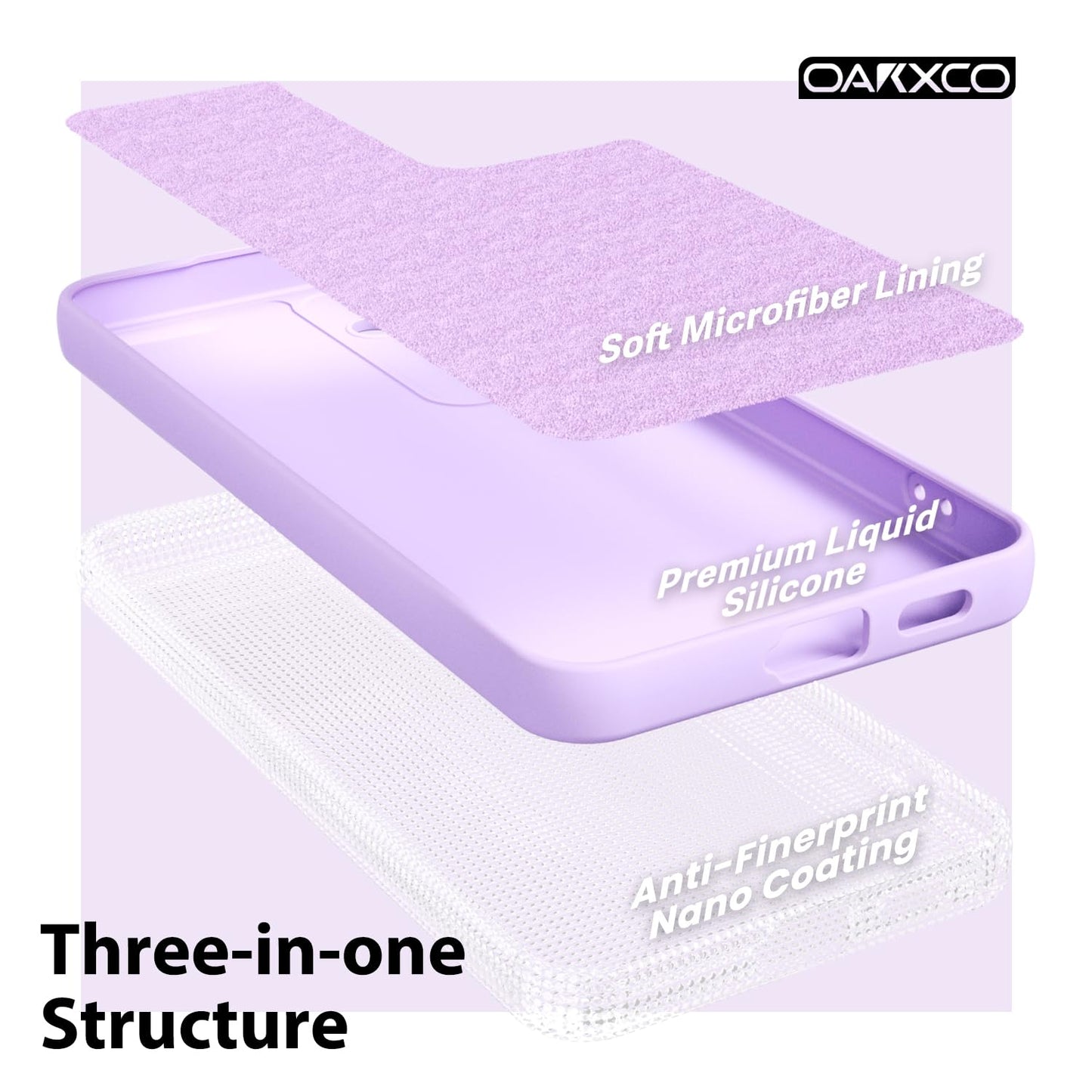 oakxco - Funda para Samsung Galaxy S24 de silicona líquida, fina y delgada, de gel de goma suave de TPU para mujeres y niñas, color sólido mate, lila, lavanda, morado claro