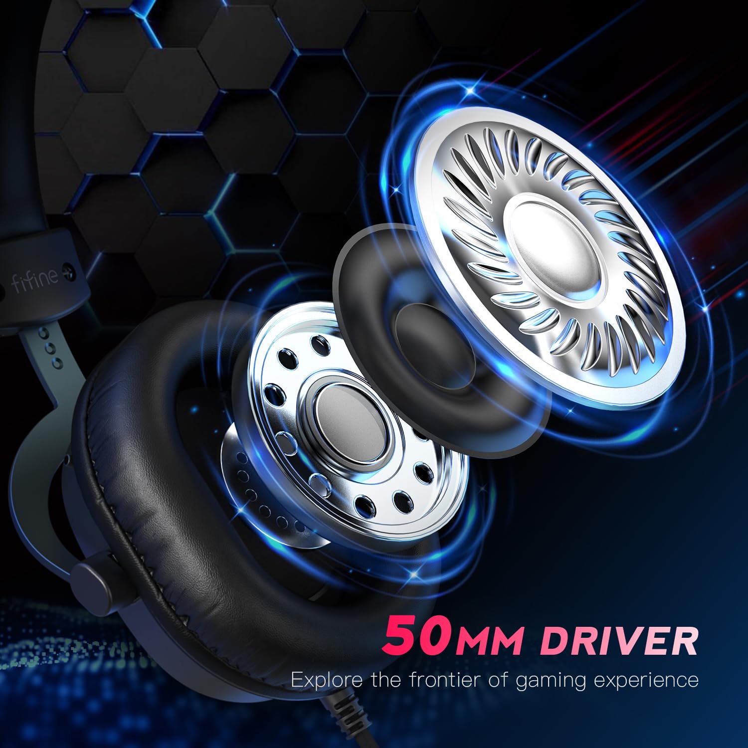 FIFINE Auriculares para Juegos de PC, Auriculares USB con Sonido Envolvente 7.1, micrófono Desmontable, Caja de Control, Conector de Auriculares 3.5 mm, Auriculares con Cable para PS5/Xbox/Switch H9