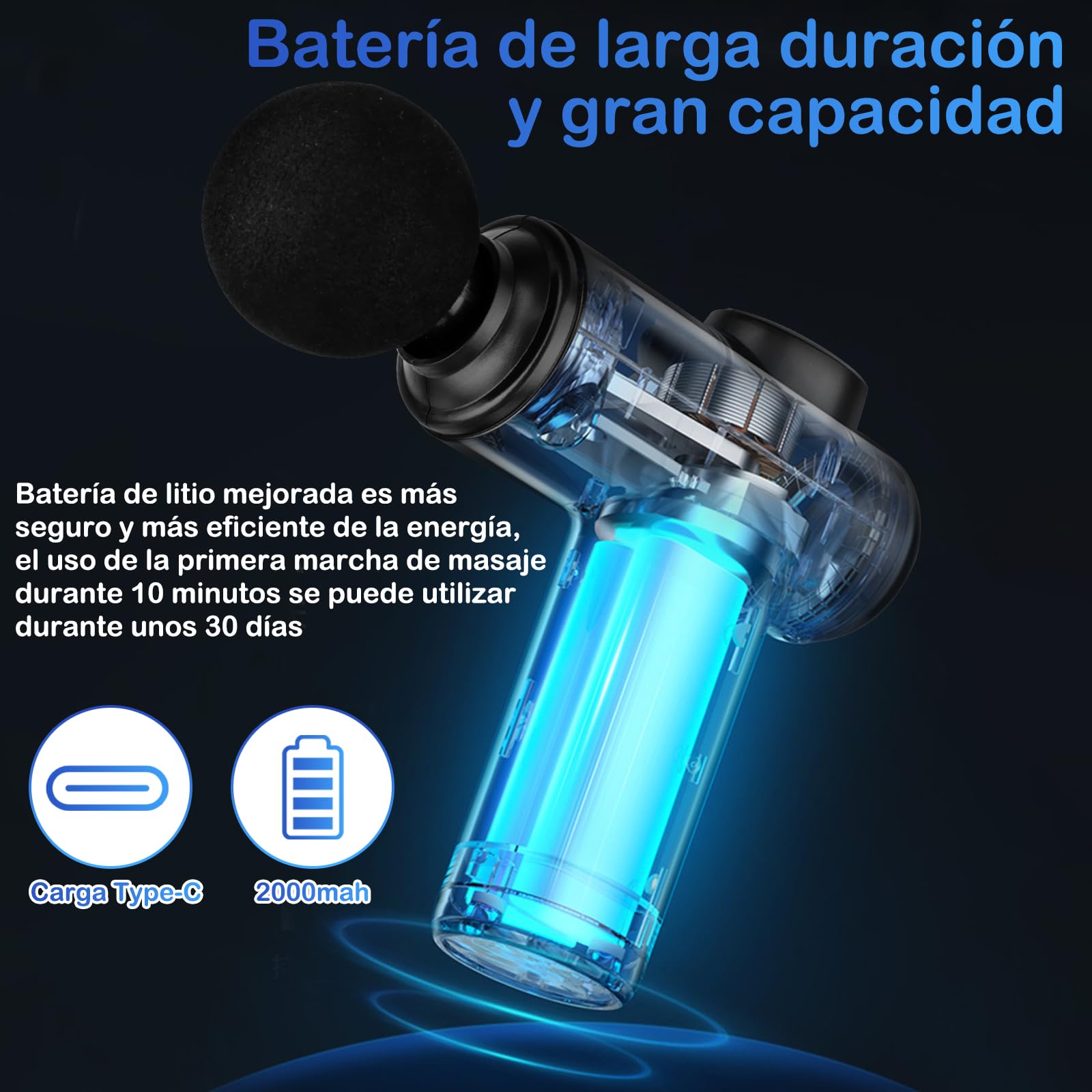 MIGUHOGAR Pistola de Masaje Muscular, con 4 Cabezas y 6 Velocidades Ajustables, Pistola Portátil de Masaje de Tejido Profundo, para Relajar Los Músculos Aliviar el Dolor