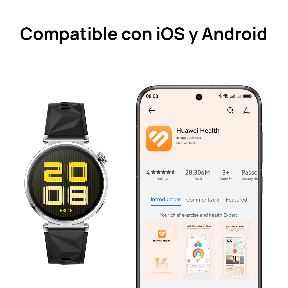 Smartwatch Huawei Watch GT 5 41mm Negro Mate Diseño Afilado para Seguimiento de Salud y Resistencia al Agua