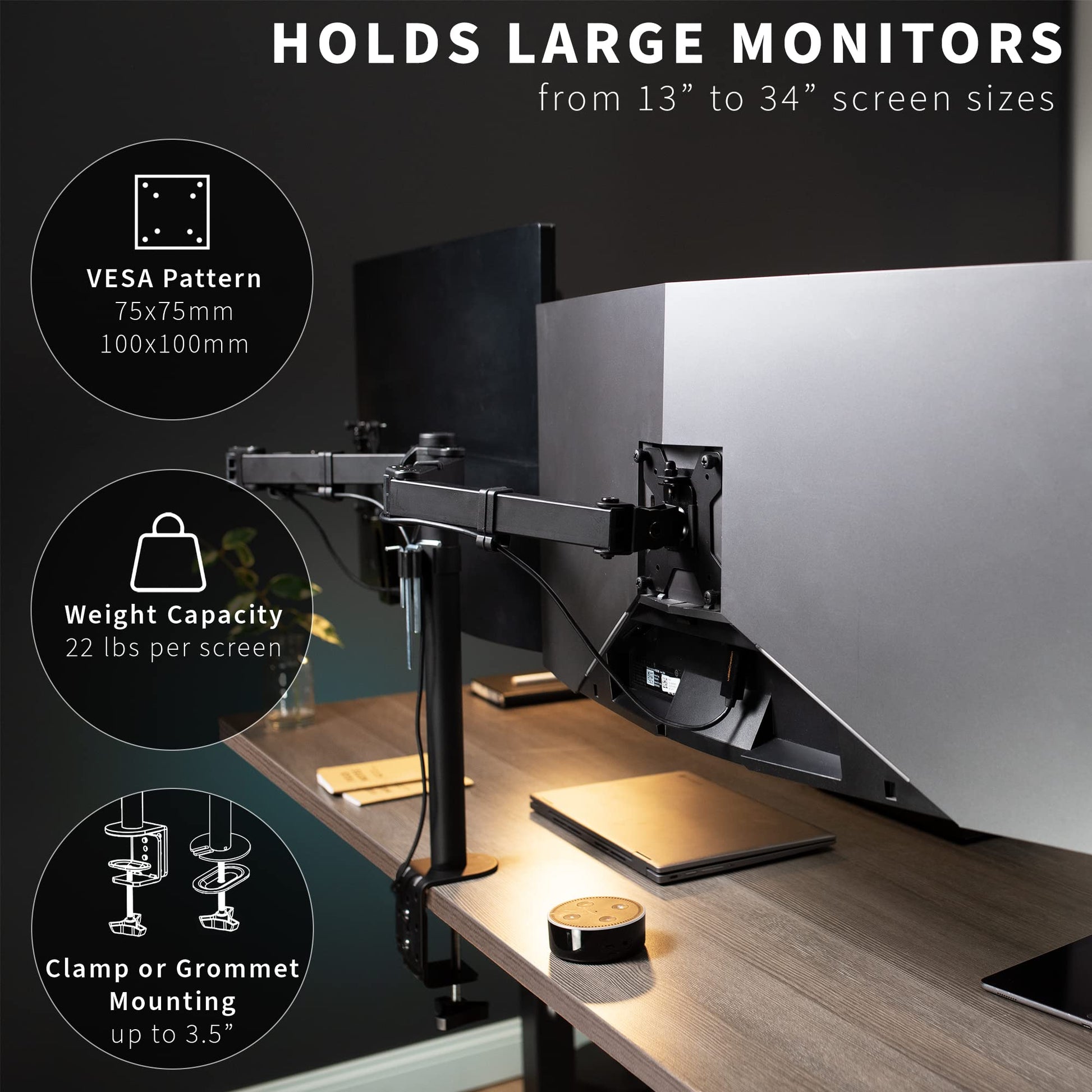 Soporte de Montaje de Escritorio VIVO Negro para Monitor Dual de Movimiento Completo VESA