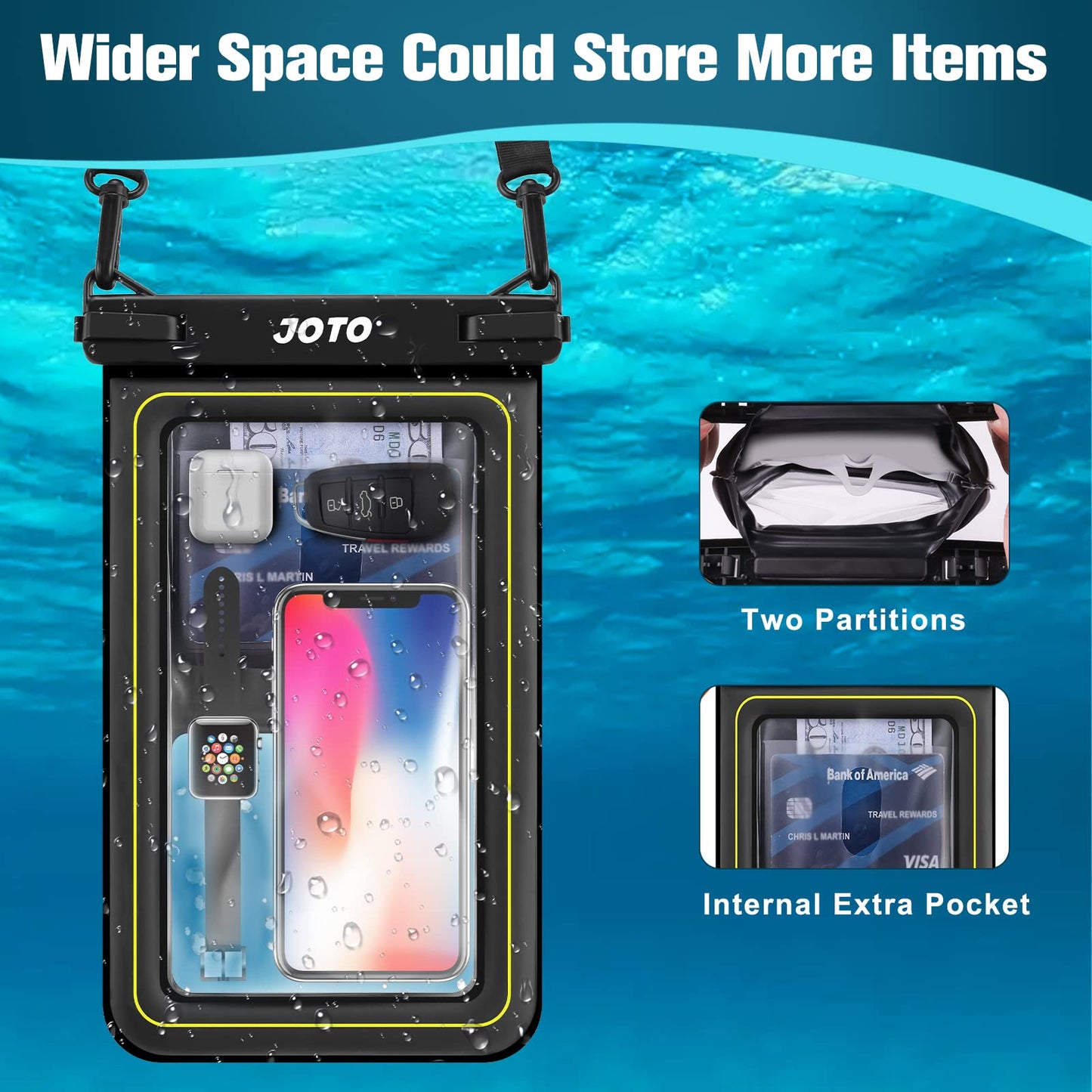 Bolsa Seca JOTO Negro Impermeable IP68 para iPhone y Galaxy Móvil hasta 10 Pulgadas