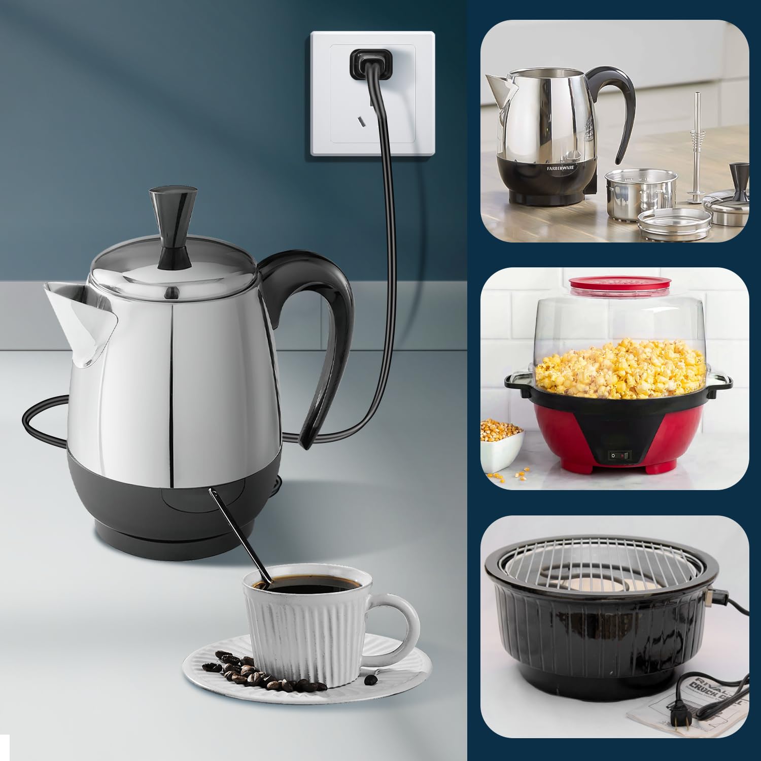 HASMX Cable de alimentación de 6 pies de largo 1/2 pulgada para cafetera Farberware y Presto Super Speed Percolator de 1/2 pulgadas, también para muchos electrodomésticos pequeños con espacio de 1/2