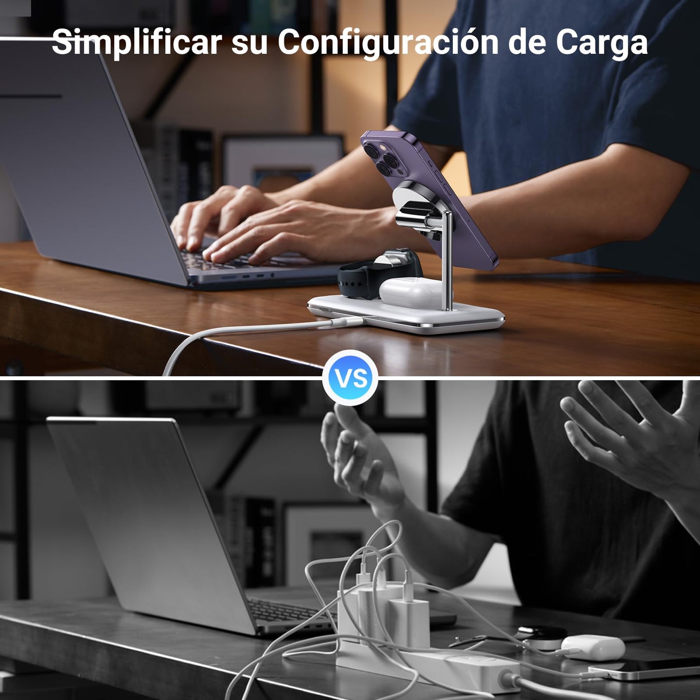 UGREEN Qi2 3-en-1 25W Cargador Inalámbrico MagSafe,15W Carga Rápida para, Estación de Carga Compatible con iPhone 16/15/14/13/12 Series iWatch S6/7/8/9 AirPods 2/3/4 Series (Sin Adaptador AC)