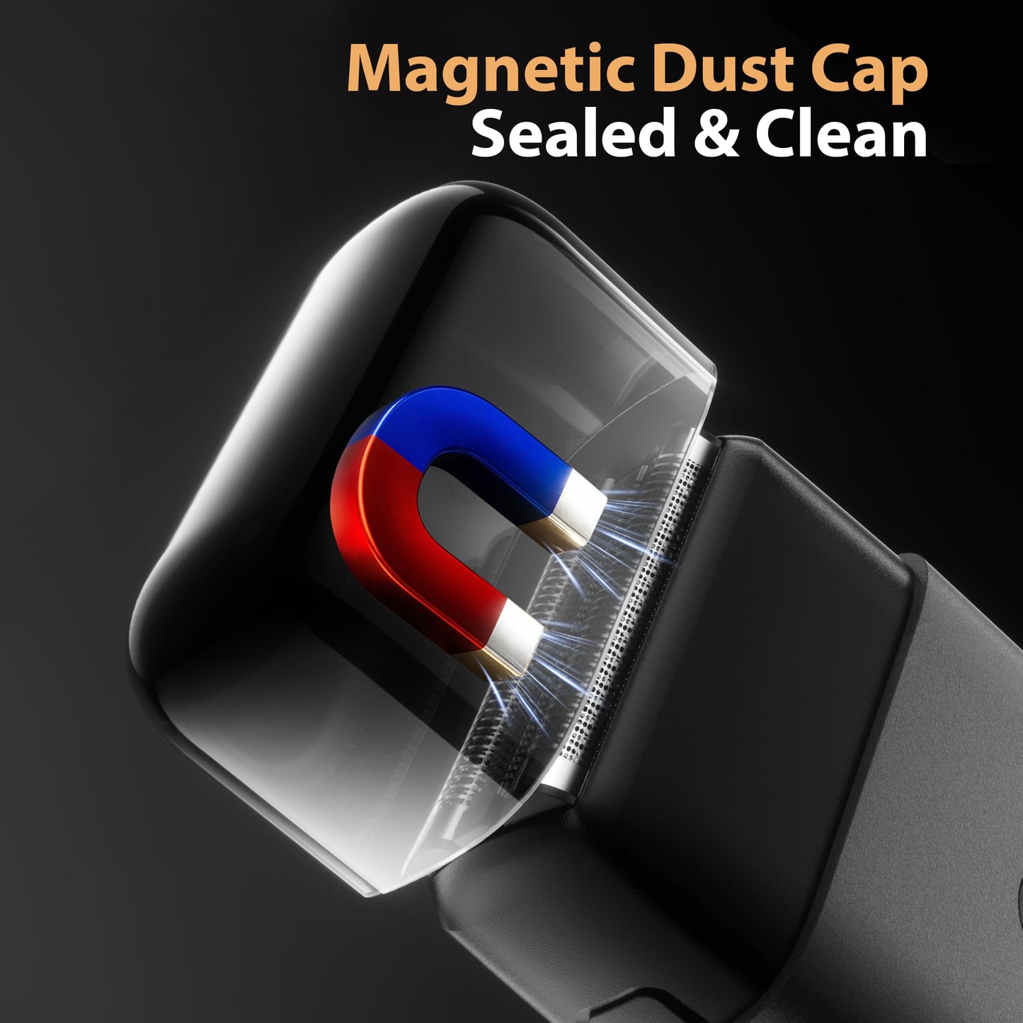 Maquinilla de afeitar eléctrica de viaje premium para hombres, ultra compacta IPX7 resistente al agua con indicador LED, carga rápida USB-C, 90 minutos de funcionamiento, diseño negro mate y naranja