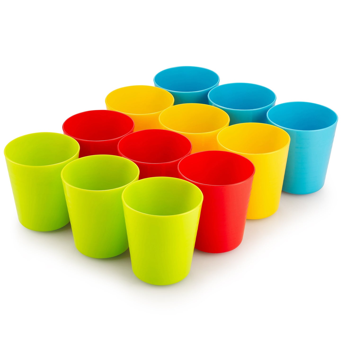 PLASKIDY - Juego de 12 tazas de plástico reutilizables de 8 onzas, aptas para lavaplatos, sin BPA para niños y niños pequeños