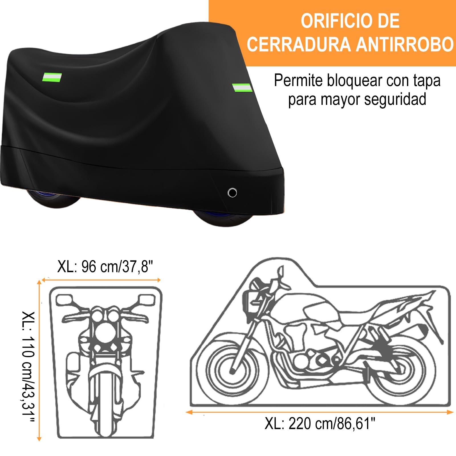 Cubierta Impermeable para Motocicletas, 190T Tela Oxford Cubierta de Bicicleta, Protección contra el Polvo, Lluvia y Clima, 2 Lock-Holes&3 Tiras Reflectantes, para Moto Exterior Interior y Bicicleta