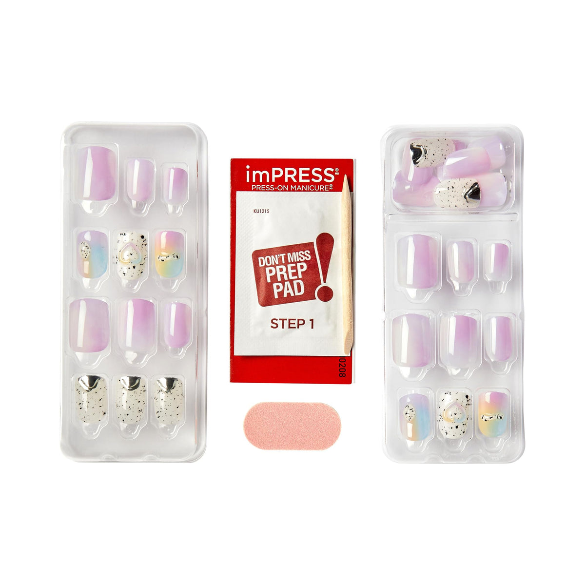 KISS imPRESS - Uñas postizas de manicura a presión de alta calidad, Sweet Life, Purple Jelly Squiggle, cortas y cuadradas, fáciles de aplicar, súper sujeción, a prueba de astillas, a prueba de mancha