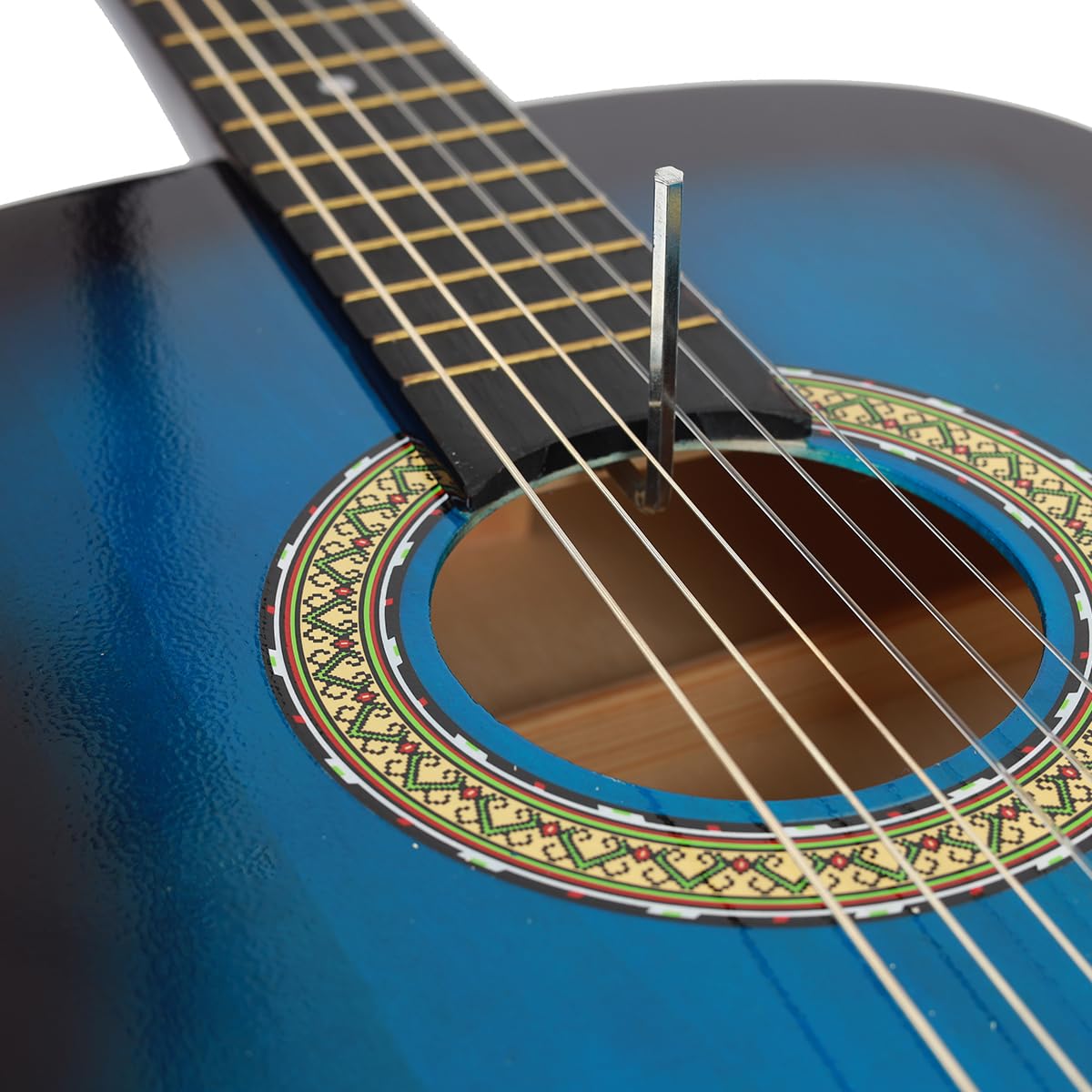 Guitarra electroacústica clásica de sapeli de 38 pulgadas con cuerdas de nailon, estuche de transporte y ecualizador de 4 bandas (Blue)