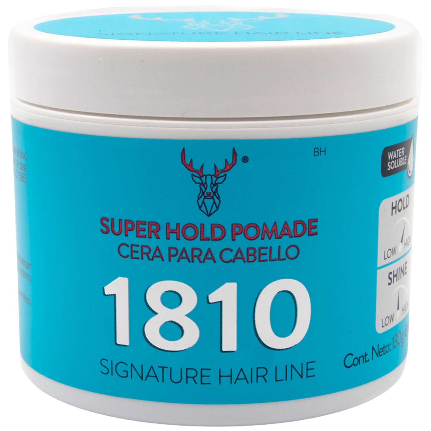 1810 Cera SUPER HOLD POMADE para cabello (Nueva Imagen) - FIJACIÓN ALTA - BRILLO MEDIO - Pomada para cabello Base Agua - Libre de Parabenos - Libre de Sulfatos - Cruelty Free - High Hold Medium Shine Pomade - Efecto Cera sin Residuos - 4.58 oz/130 gr